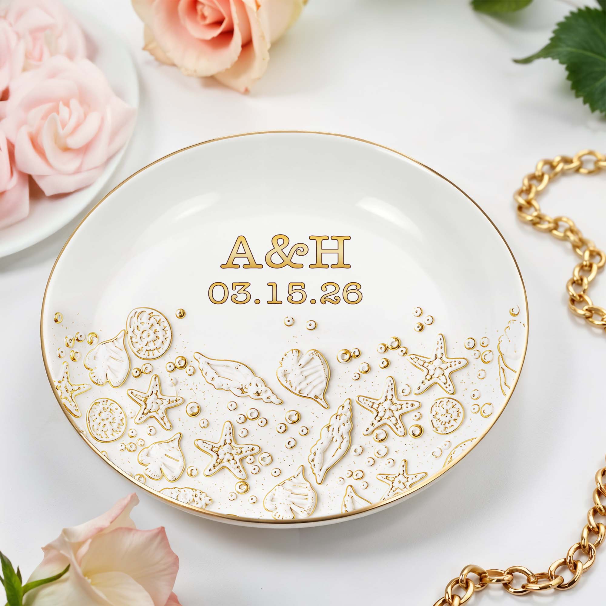 Personalized Beach Jewelry Dish Custom Date & Name Gift for Couples Jewelry Dish GradoCreations