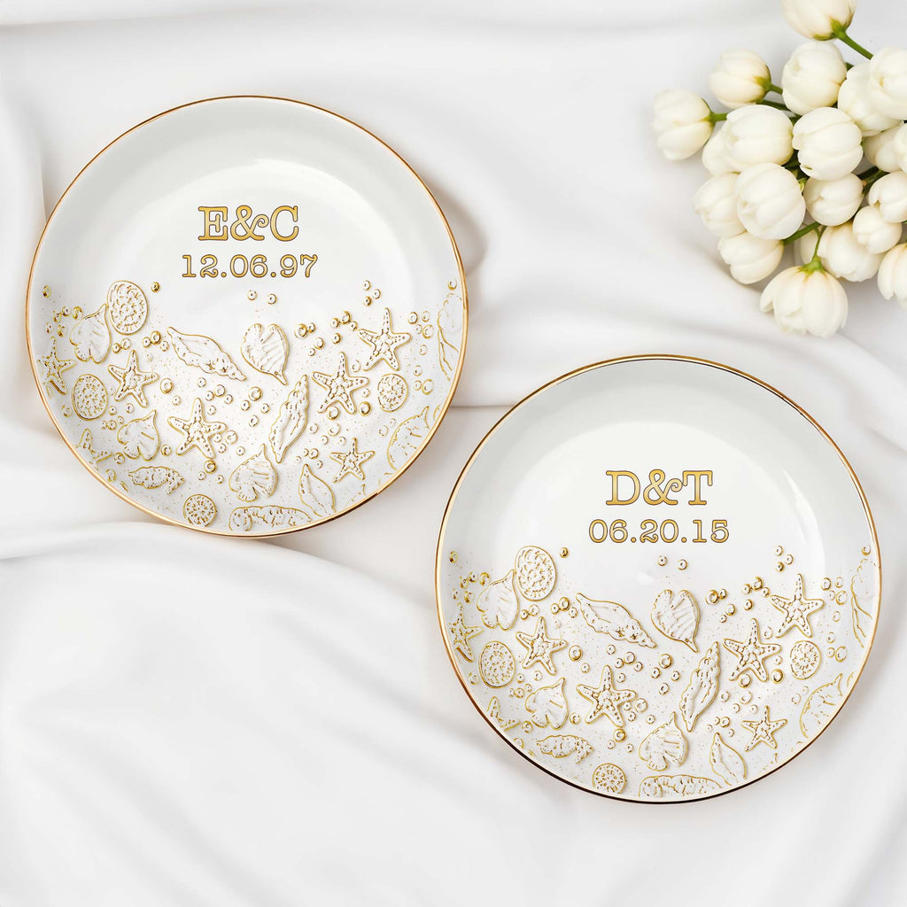 Personalized Beach Jewelry Dish Custom Date & Name Gift for Couples Jewelry Dish GradoCreations