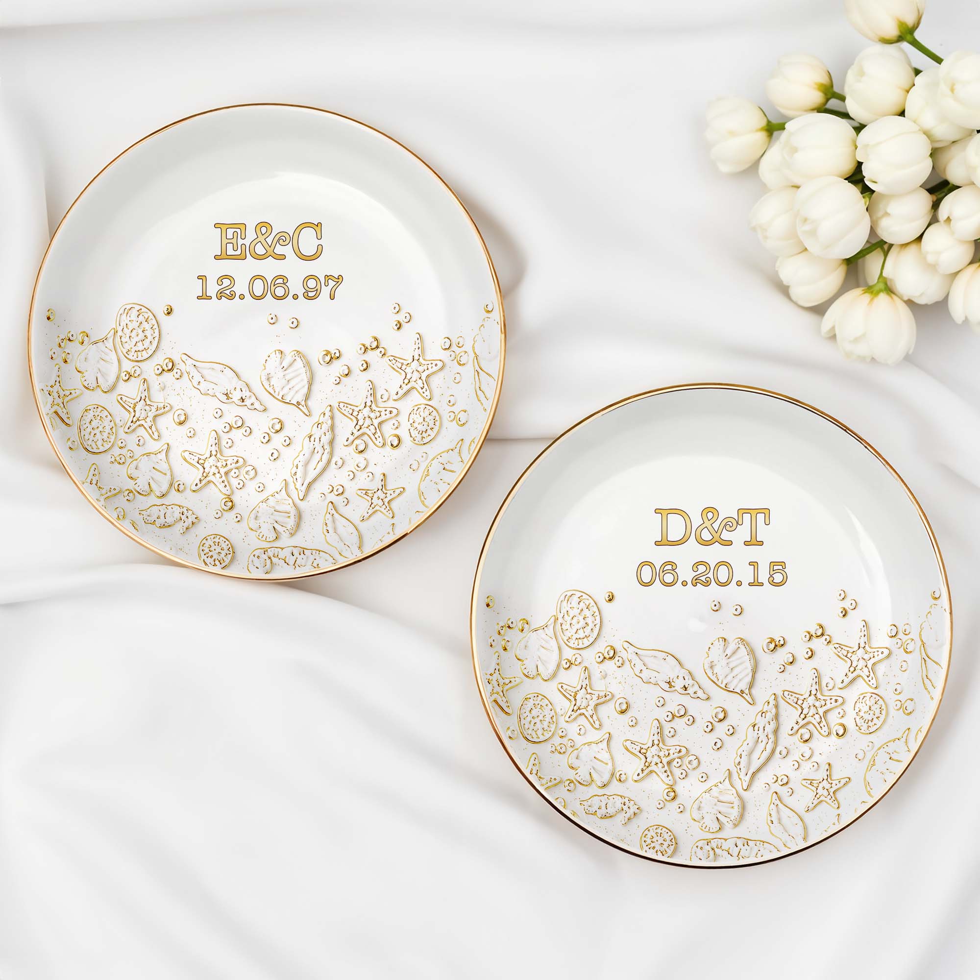 Personalized Beach Jewelry Dish Custom Date & Name Gift for Couples Jewelry Dish GradoCreations