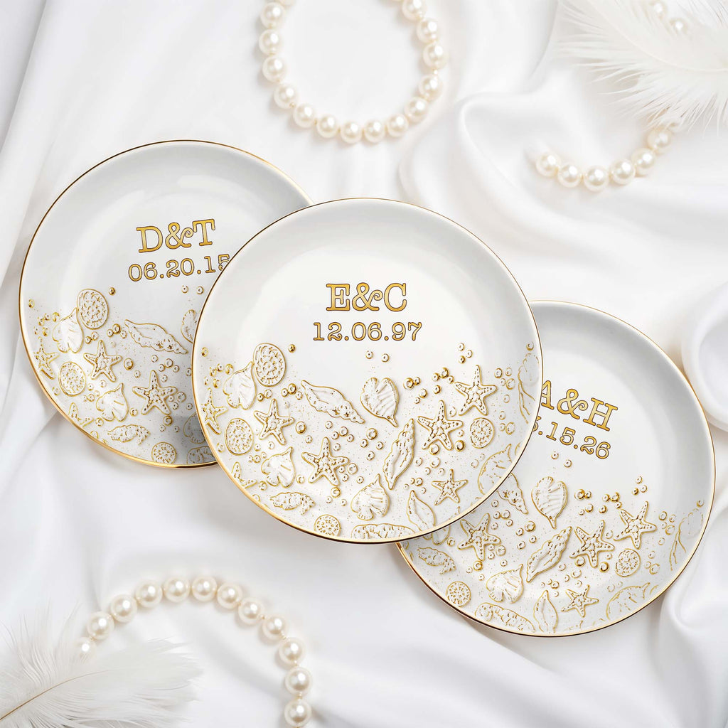 Personalized Beach Jewelry Dish Custom Date & Name Gift for Couples Jewelry Dish GradoCreations