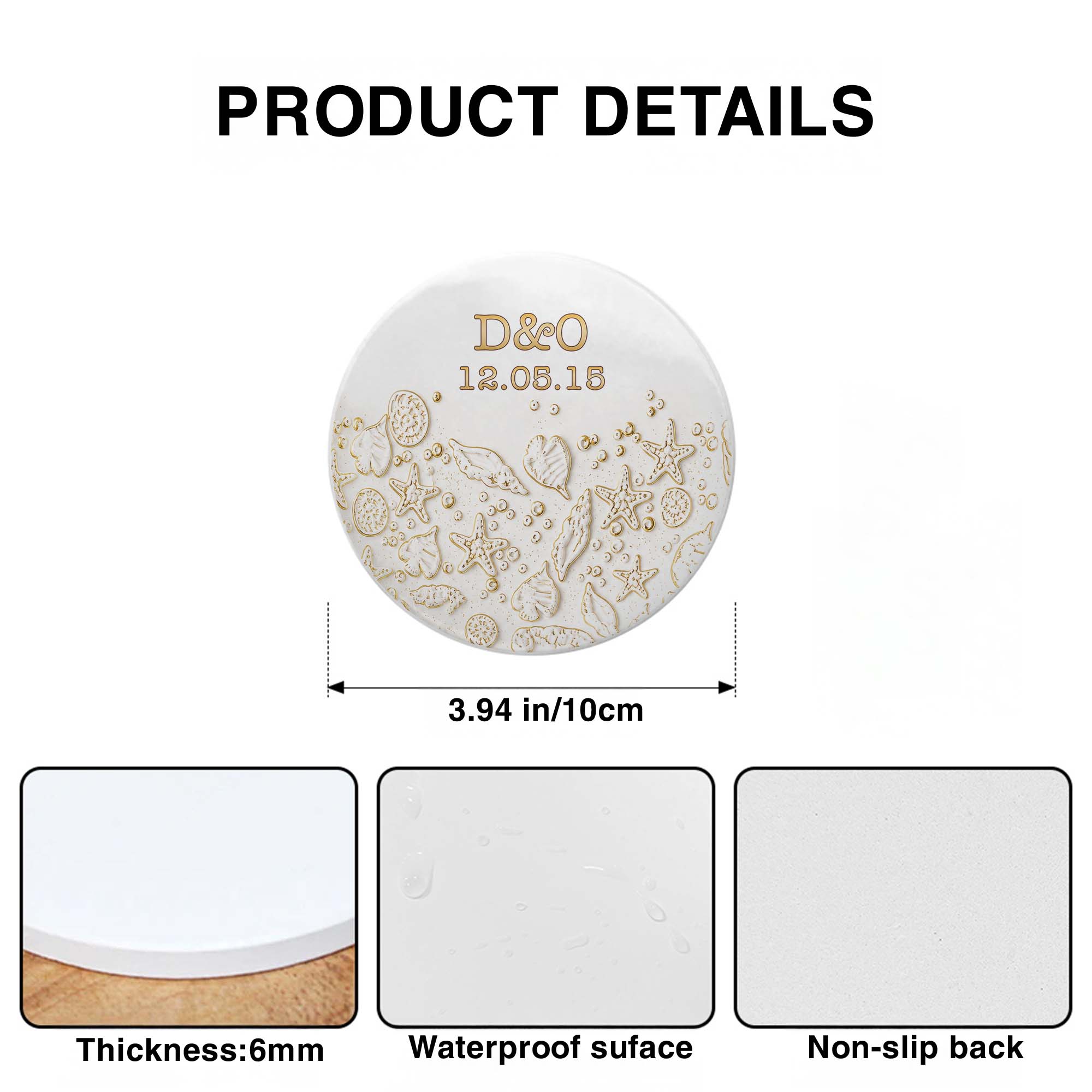 Personalized Beach Design Ceramic Coaster Custom Date Gift for Couples Ceramic Coaster GradoCreations