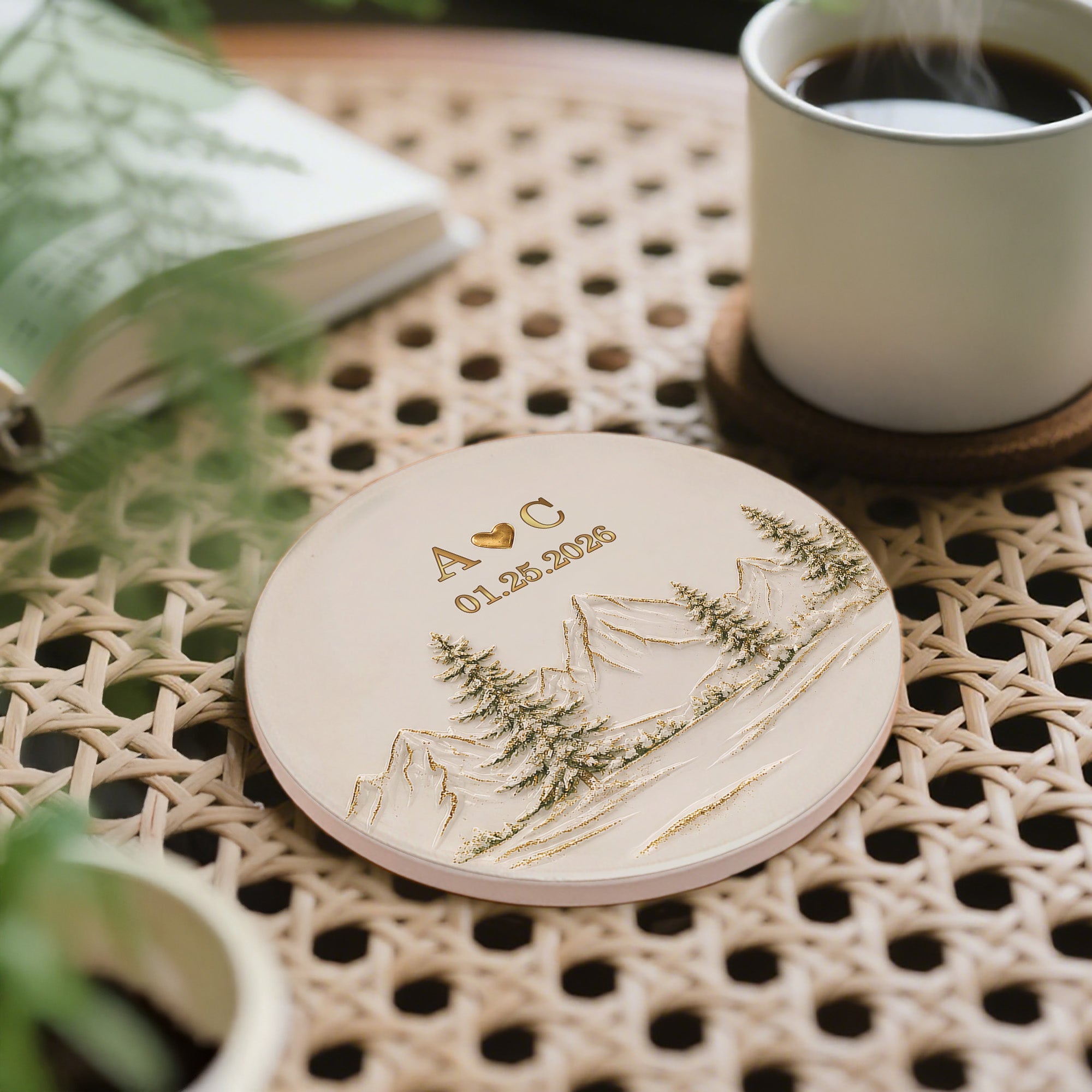 Personalized Ceramic Coaster Custom Date Gift for Couples Ceramic Coaster GradoCreations