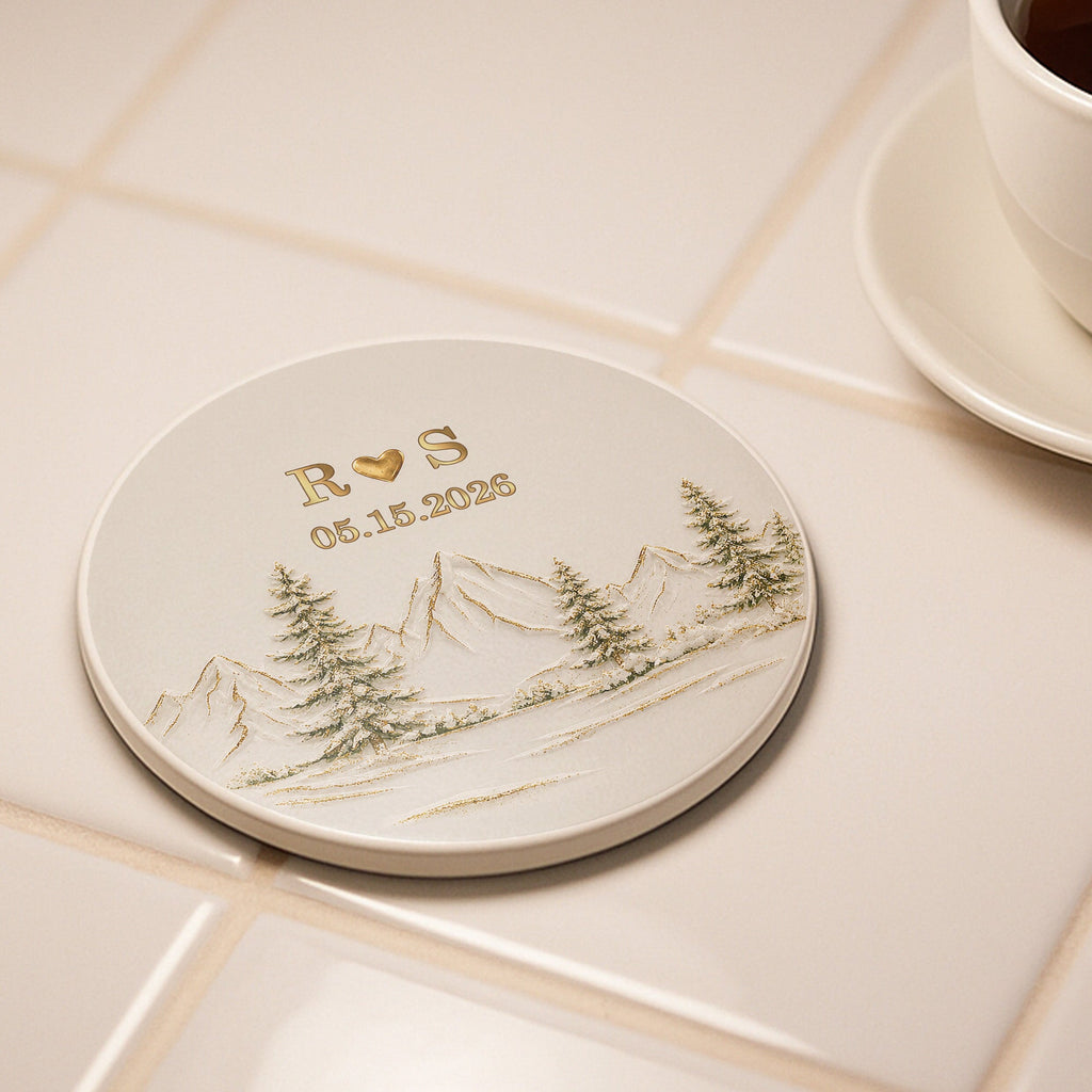 Personalized Ceramic Coaster Custom Date Gift for Couples Ceramic Coaster GradoCreations