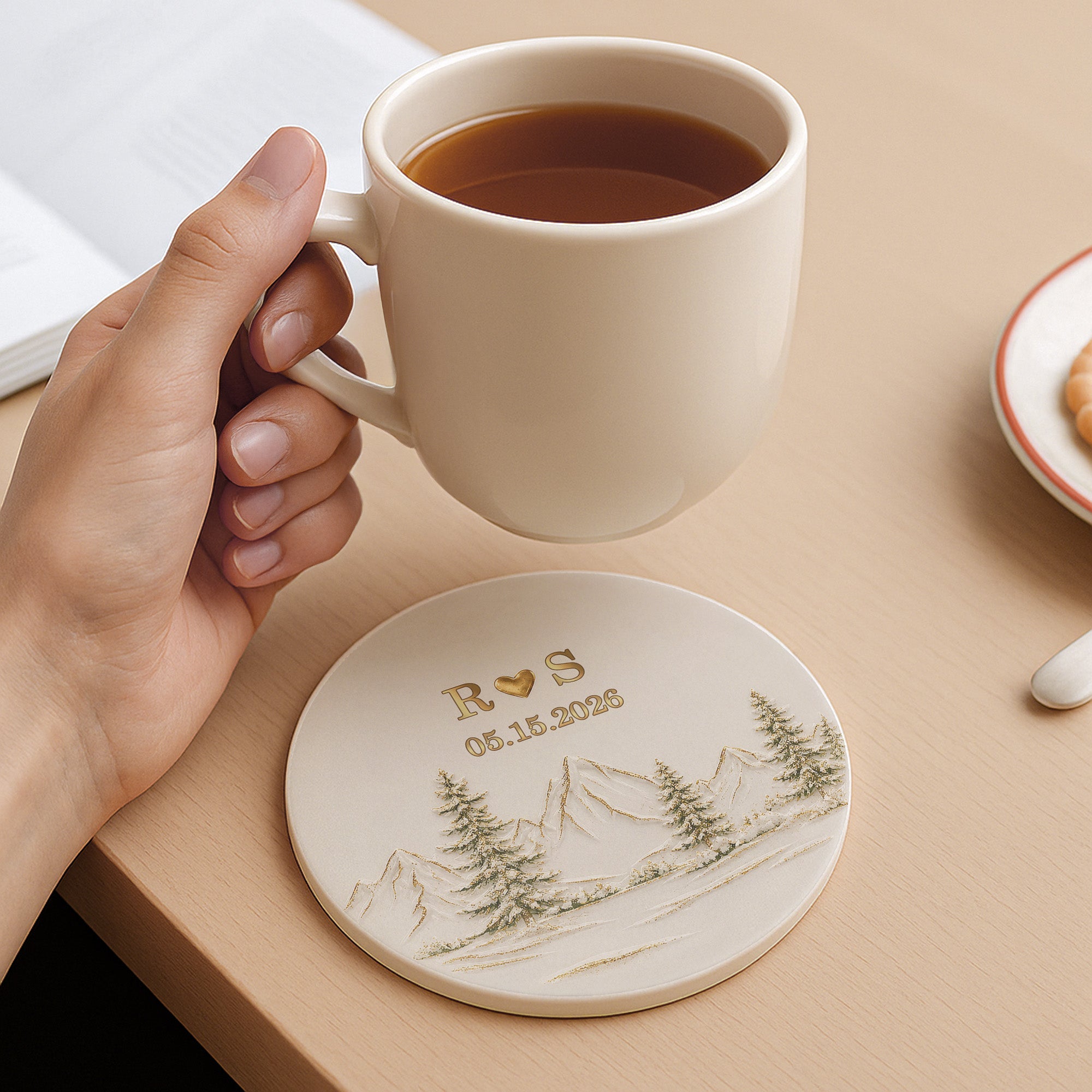 Personalized Ceramic Coaster Custom Date Gift for Couples Ceramic Coaster GradoCreations