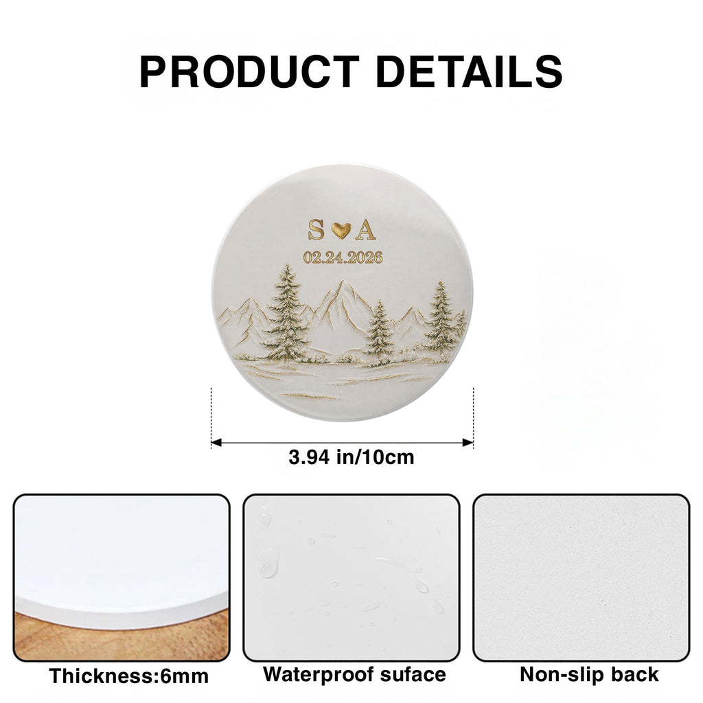 Personalized Ceramic Coaster Custom Date Gift for Couples Ceramic Coaster GradoCreations