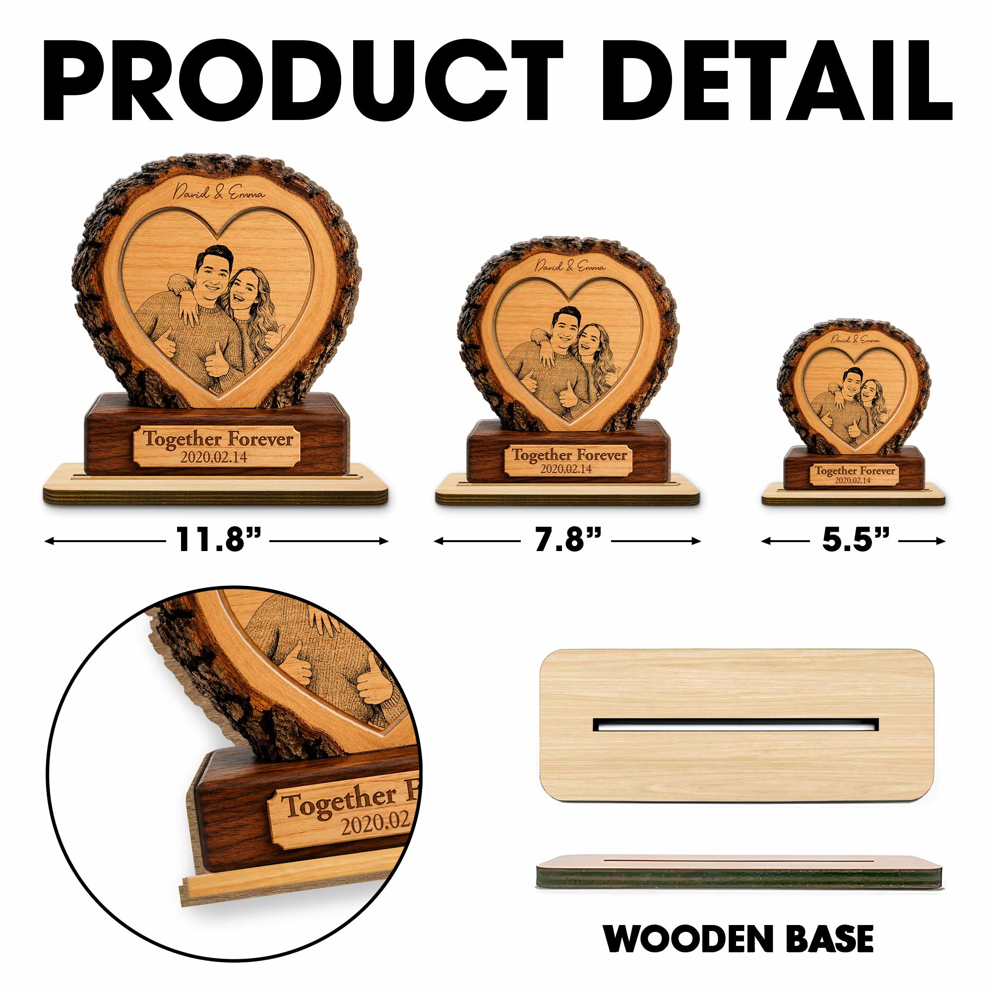 Personalized 2-Layer Wood Heart Plaque Custom Photo Gift for Couples