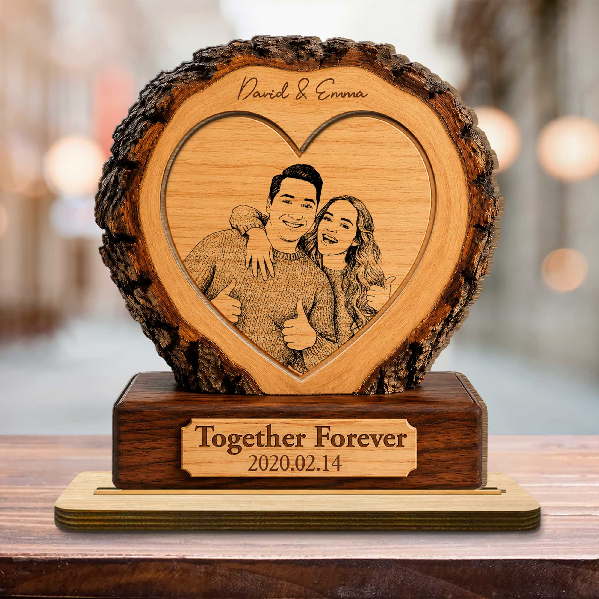Personalized 2-Layer Wood Heart Plaque Custom Photo Gift for Couples