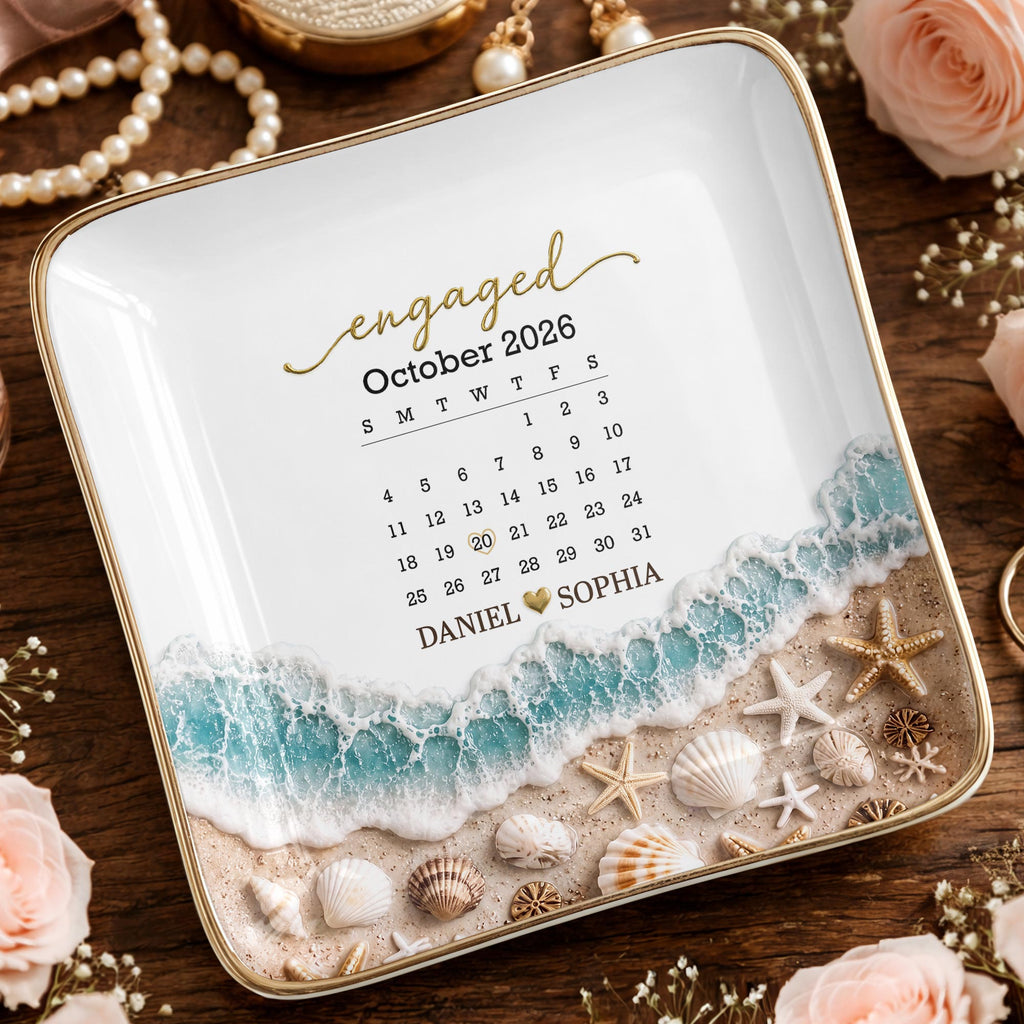 Personalized Engaged Calendar Jewelry Dish Ceramic Gift Jewelry Dish GradoCreations