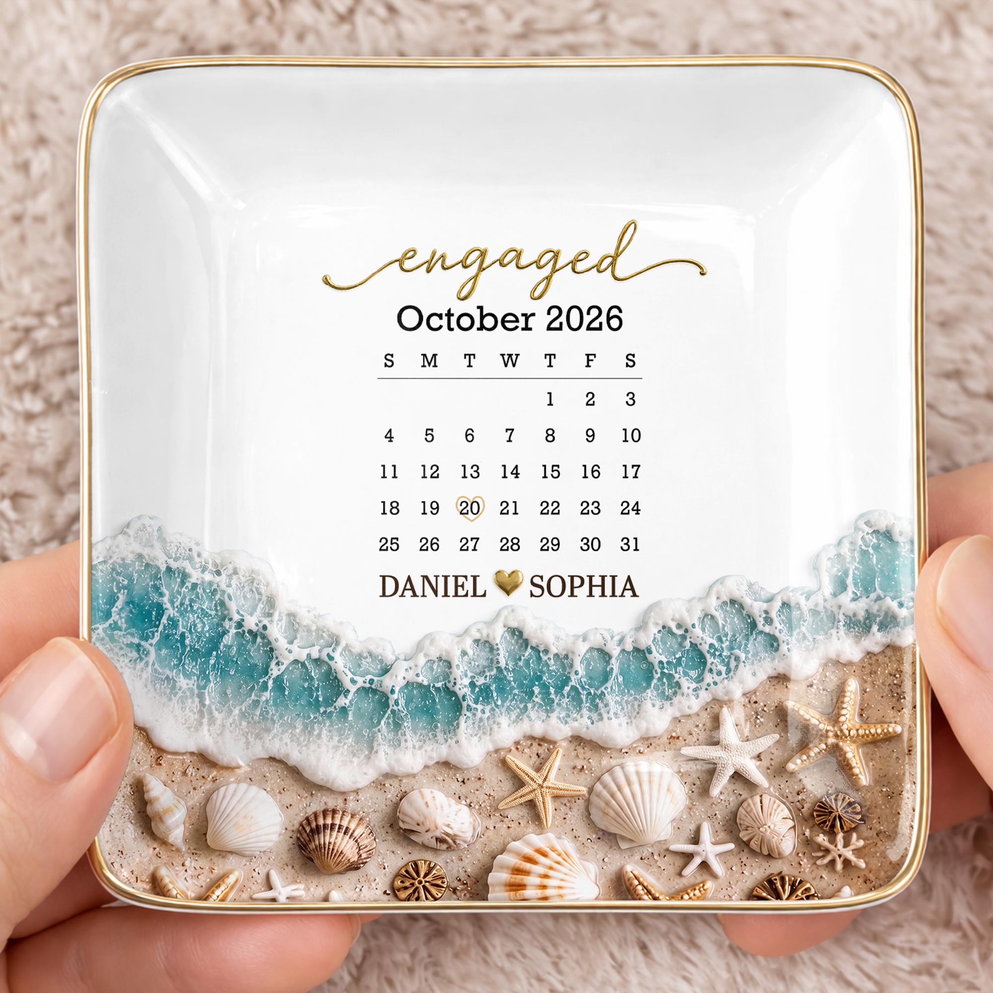 Personalized Engaged Calendar Jewelry Dish Ceramic Gift Jewelry Dish GradoCreations