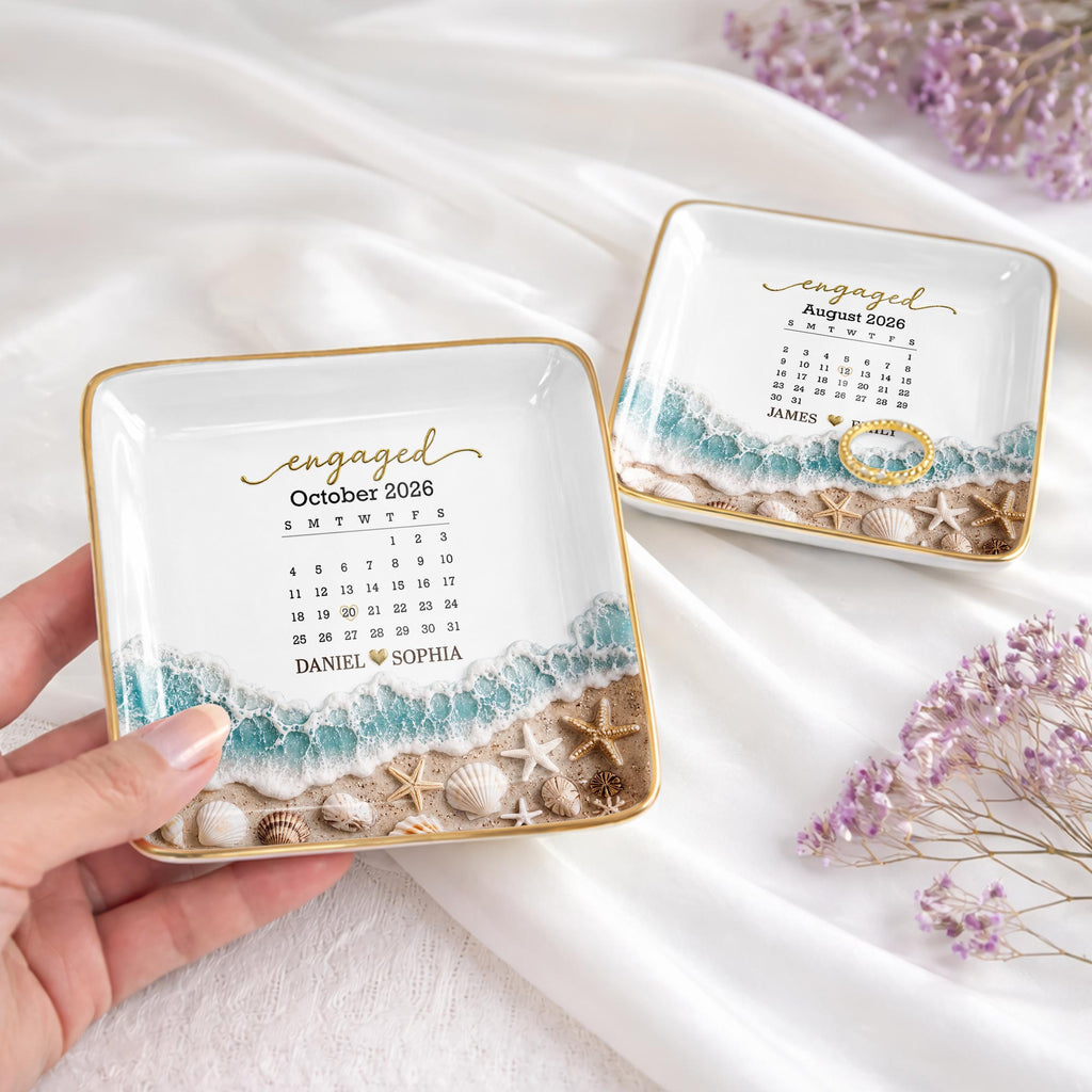 Personalized Engaged Calendar Jewelry Dish Ceramic Gift Jewelry Dish GradoCreations