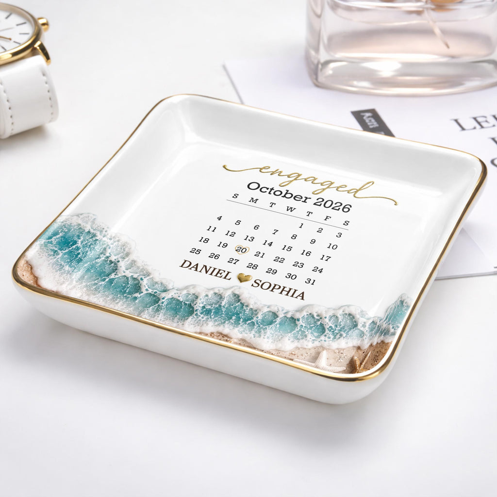 Personalized Engaged Calendar Jewelry Dish Ceramic Gift Jewelry Dish GradoCreations