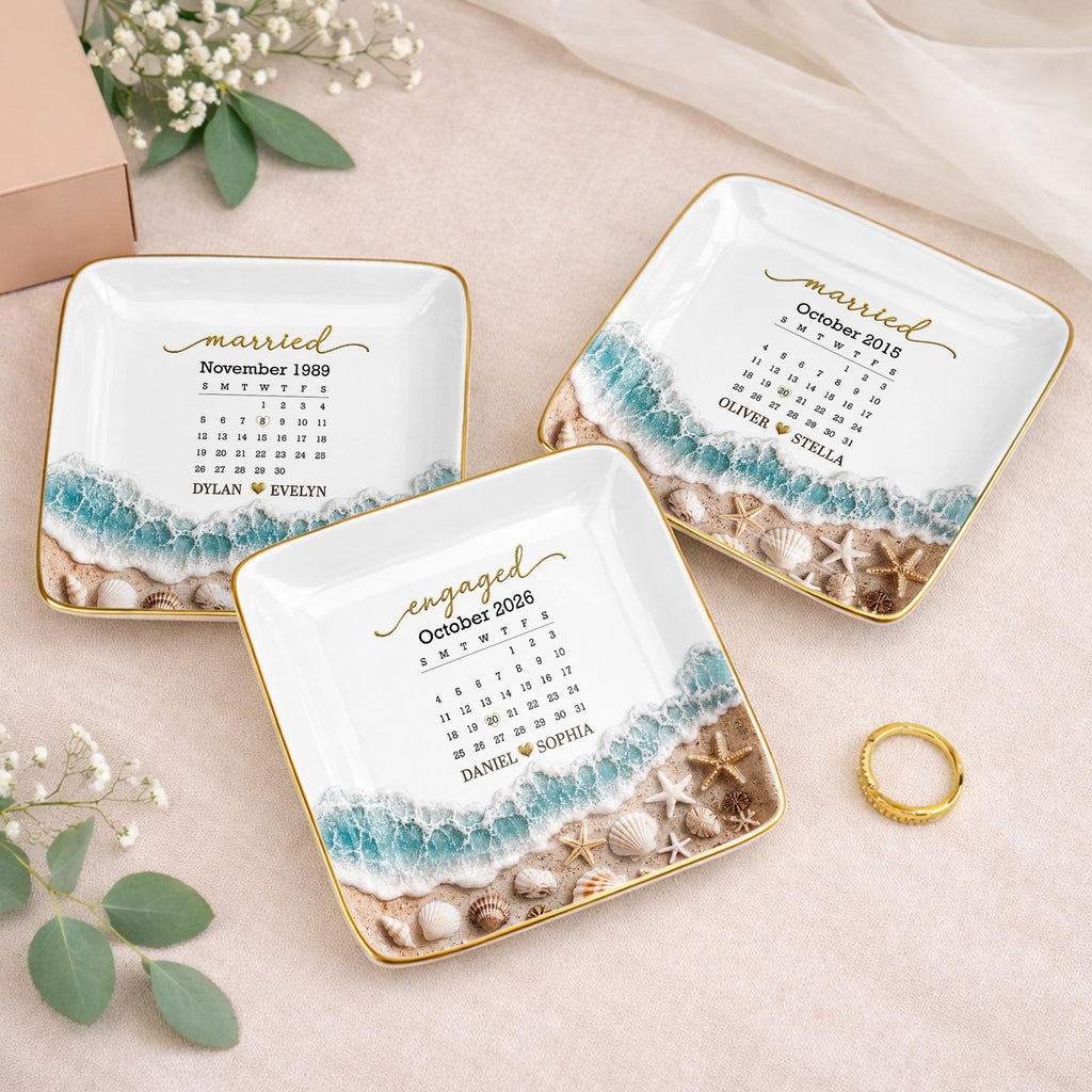 Personalized Engaged Calendar Jewelry Dish Ceramic Gift Jewelry Dish GradoCreations