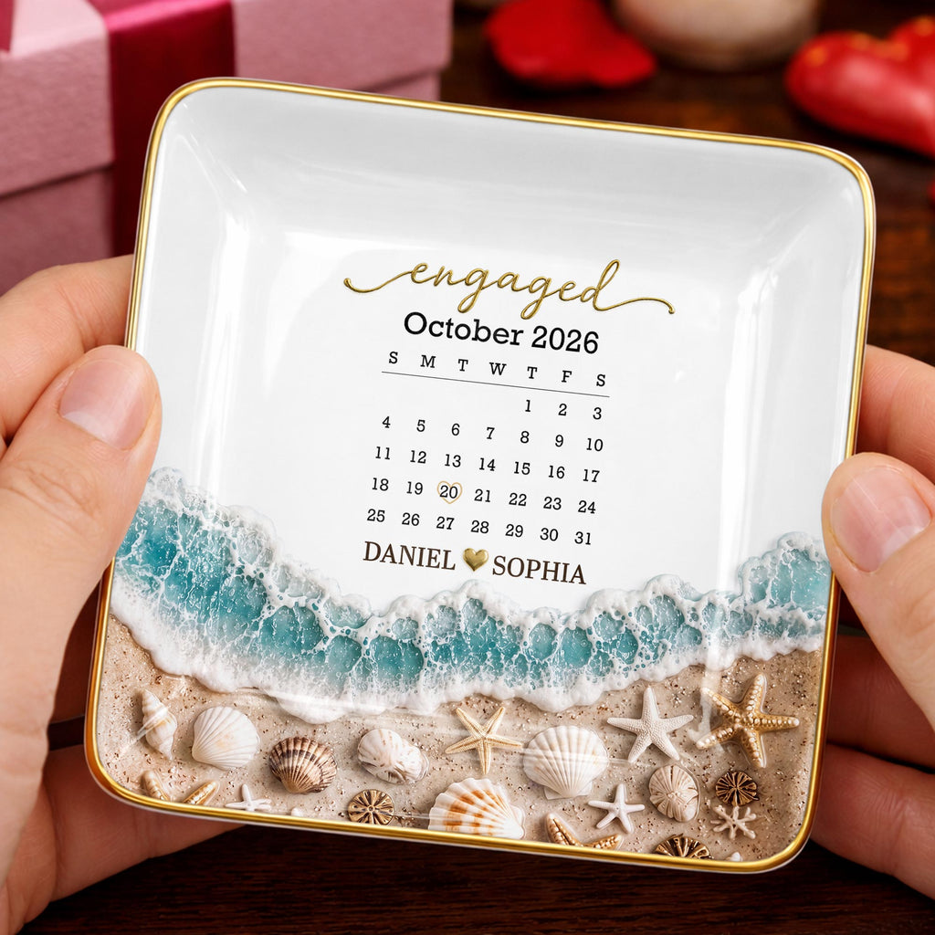 Personalized Engaged Calendar Jewelry Dish Ceramic Gift Jewelry Dish GradoCreations