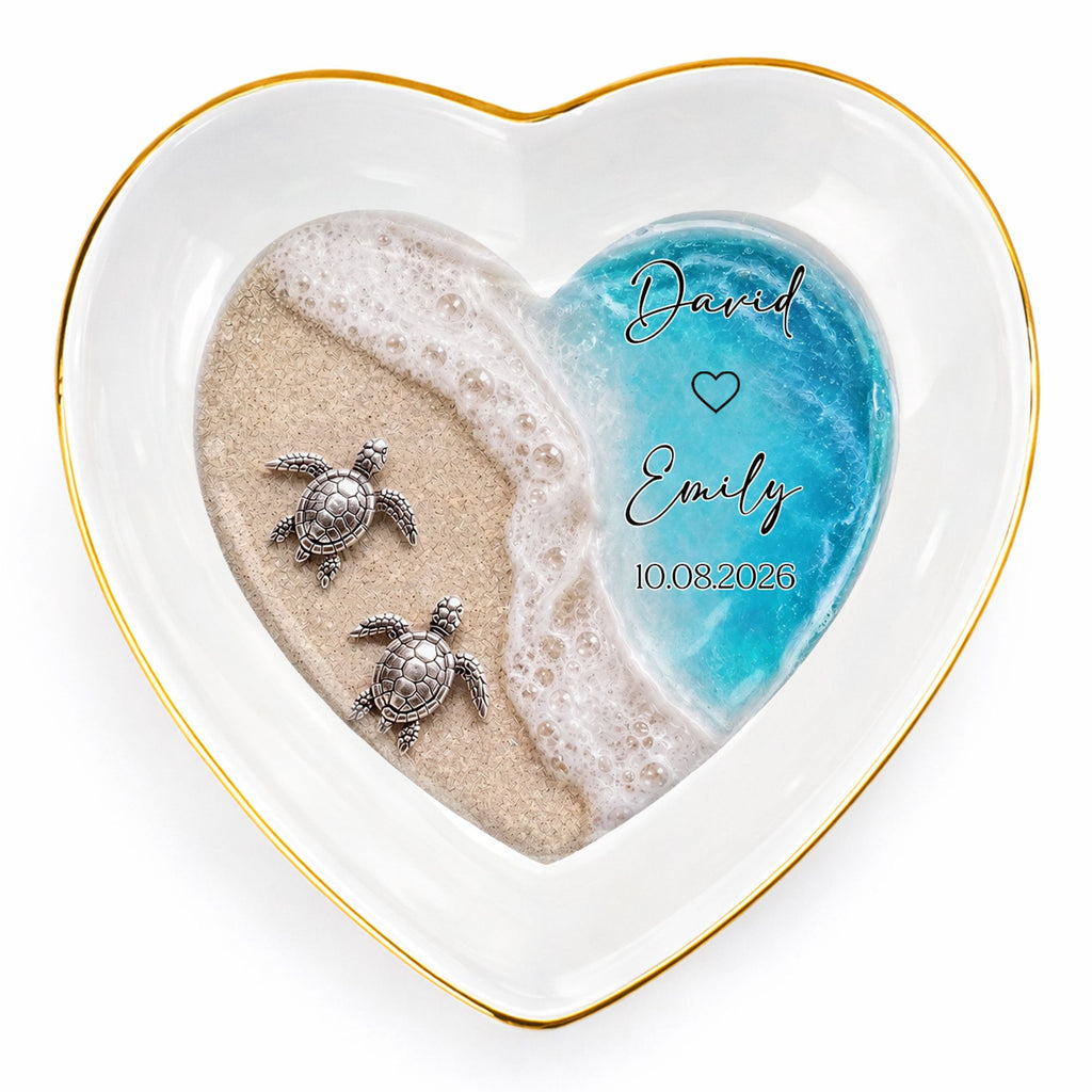 Personalized Heart-Shaped Jewelry Dish Custom Name Ocean Design Gift for Couples Heart Jewelry Dish GradoCreations