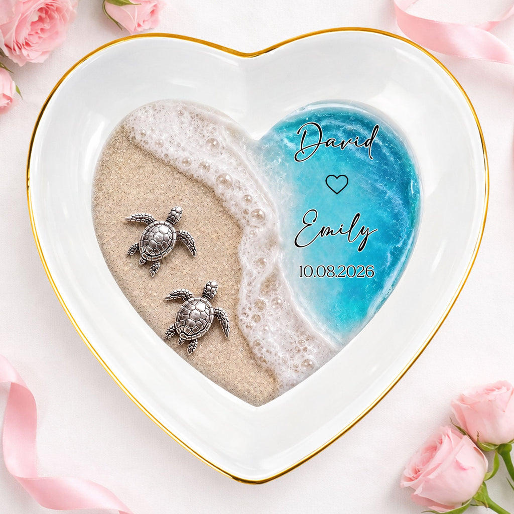 Personalized Heart-Shaped Jewelry Dish Custom Name Ocean Design Gift for Couples Heart Jewelry Dish GradoCreations