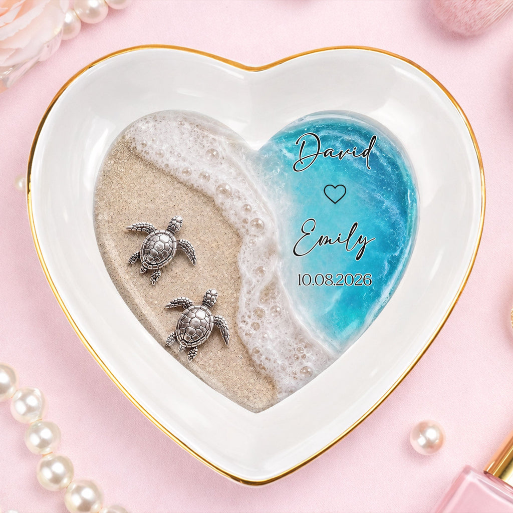 Personalized Heart-Shaped Jewelry Dish Custom Name Ocean Design Gift for Couples Heart Jewelry Dish GradoCreations