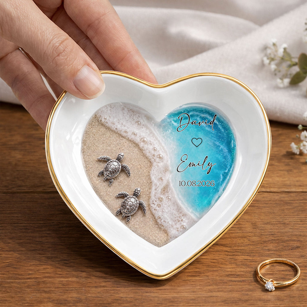 Personalized Heart-Shaped Jewelry Dish Custom Name Ocean Design Gift for Couples Heart Jewelry Dish GradoCreations