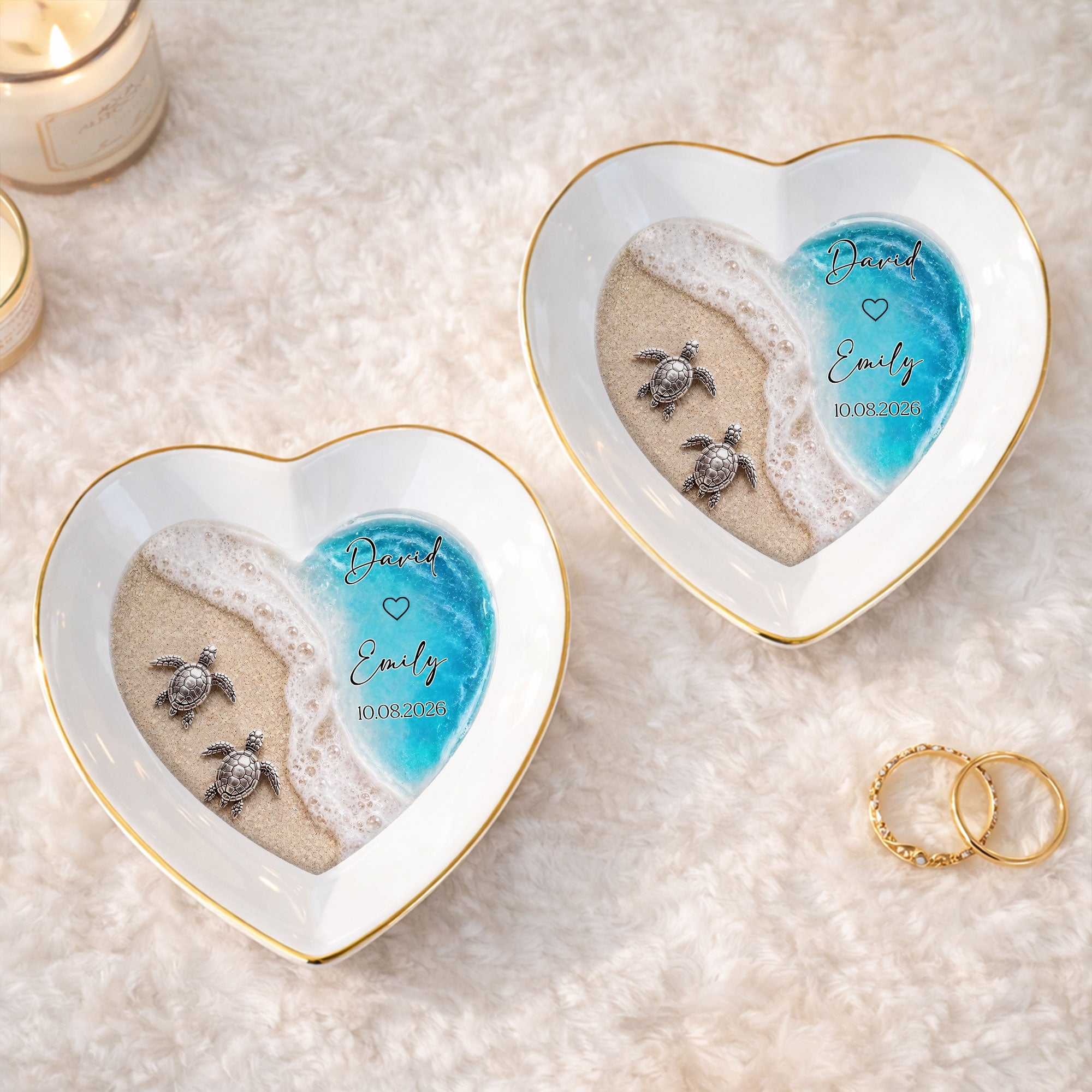 Personalized Heart-Shaped Jewelry Dish Custom Name Ocean Design Gift for Couples Heart Jewelry Dish GradoCreations