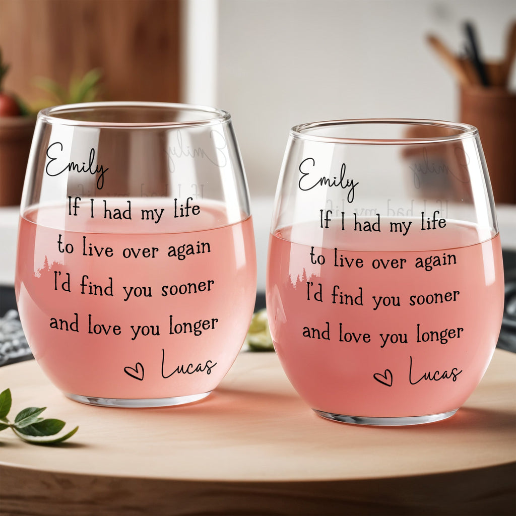 Personalized Stemless Wine Glass Custom Name Gift for Couples