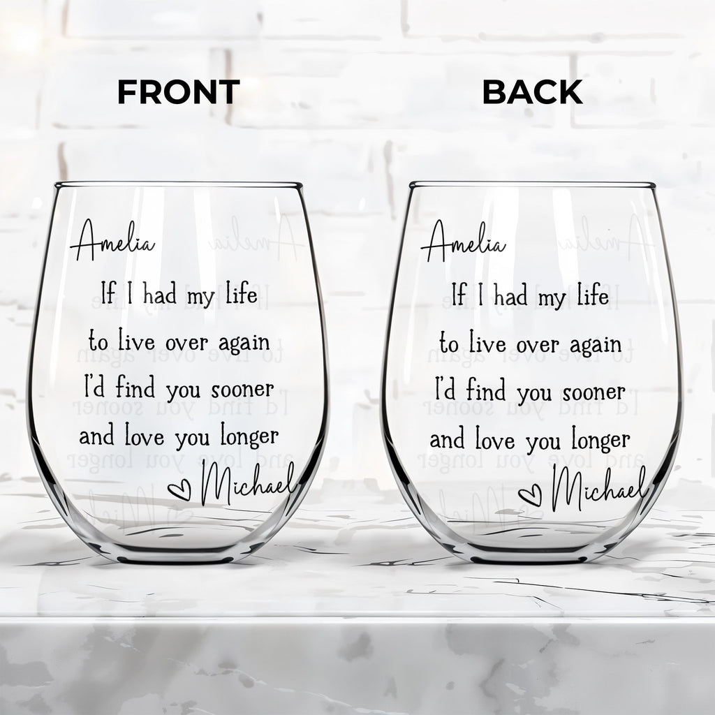 Personalized Stemless Wine Glass Custom Name Gift for Couples