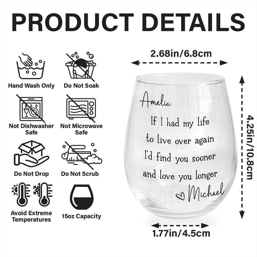 Personalized Stemless Wine Glass Custom Name Gift for Couples