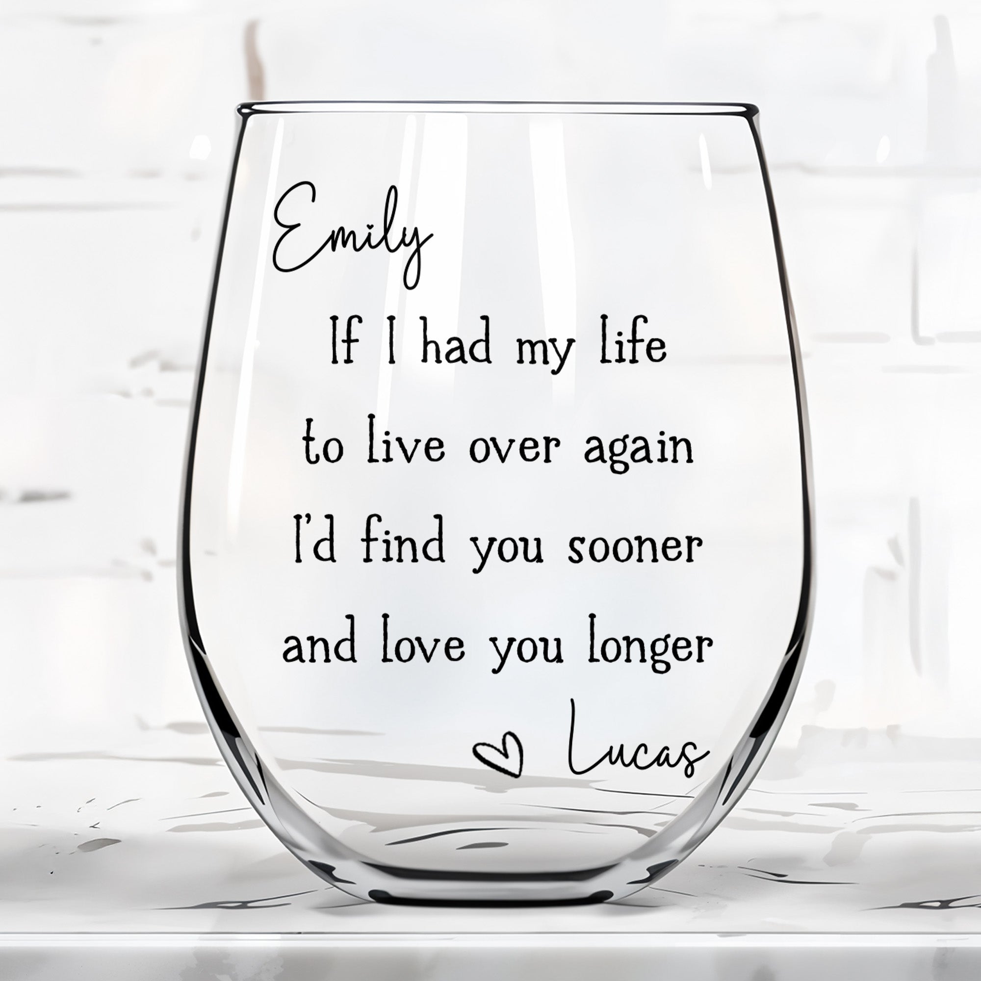 Personalized Stemless Wine Glass Custom Name Gift for Couples