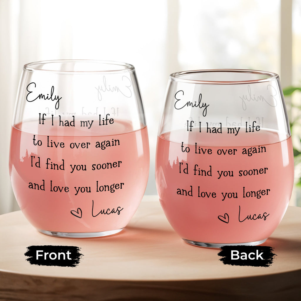 Personalized Stemless Wine Glass Custom Name Gift for Couples