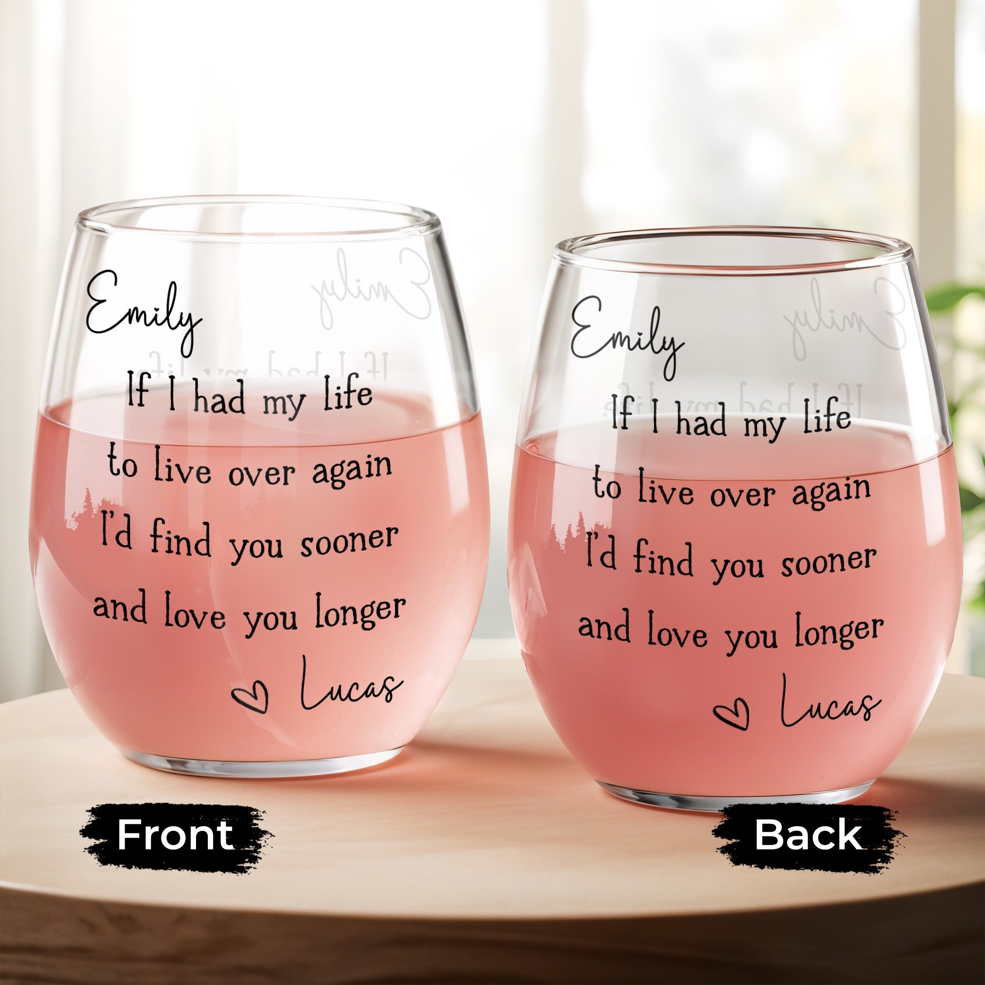 Personalized Stemless Wine Glass Custom Name Gift for Couples