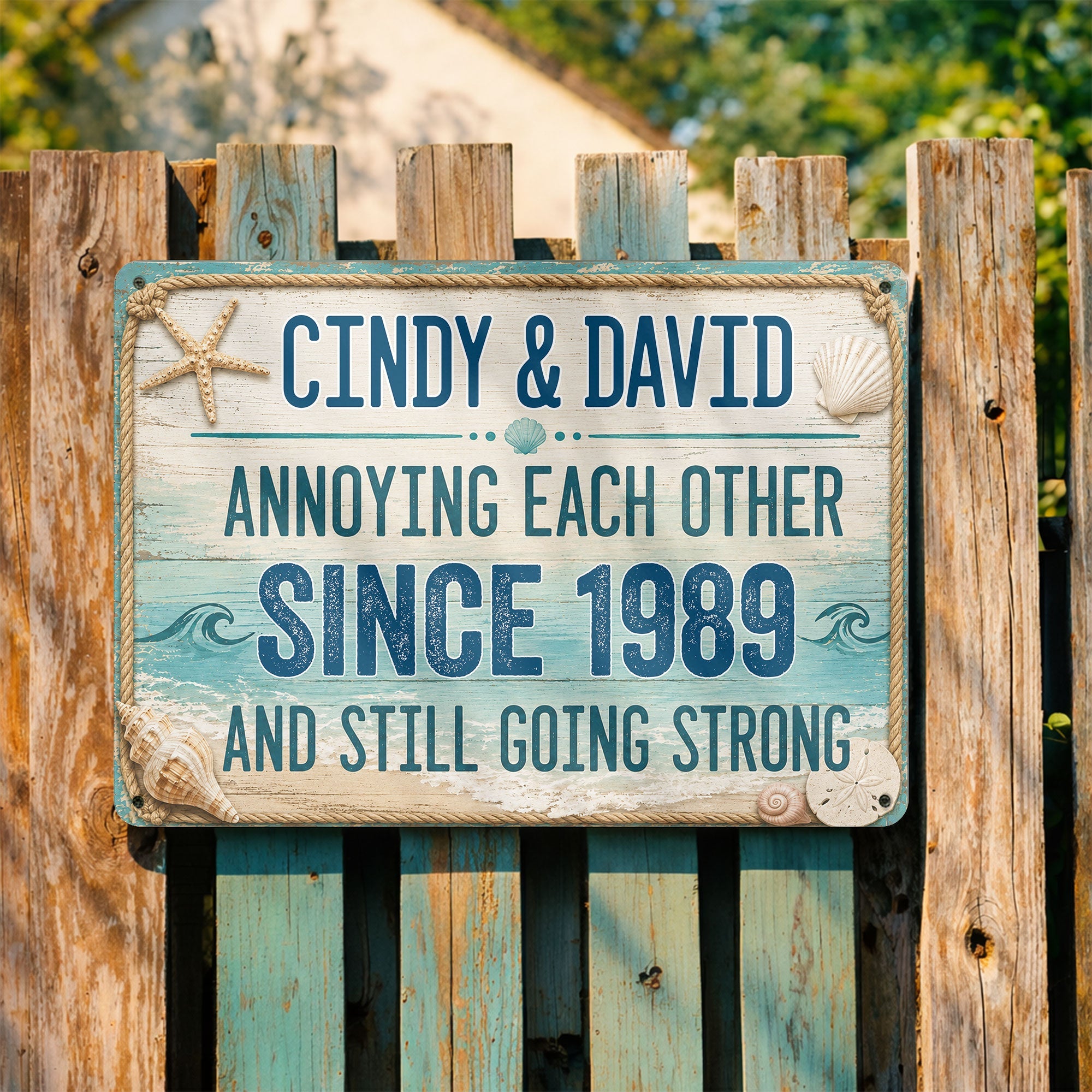 Personalized Beach Theme Metal Sign Custom Names Gift for Couples