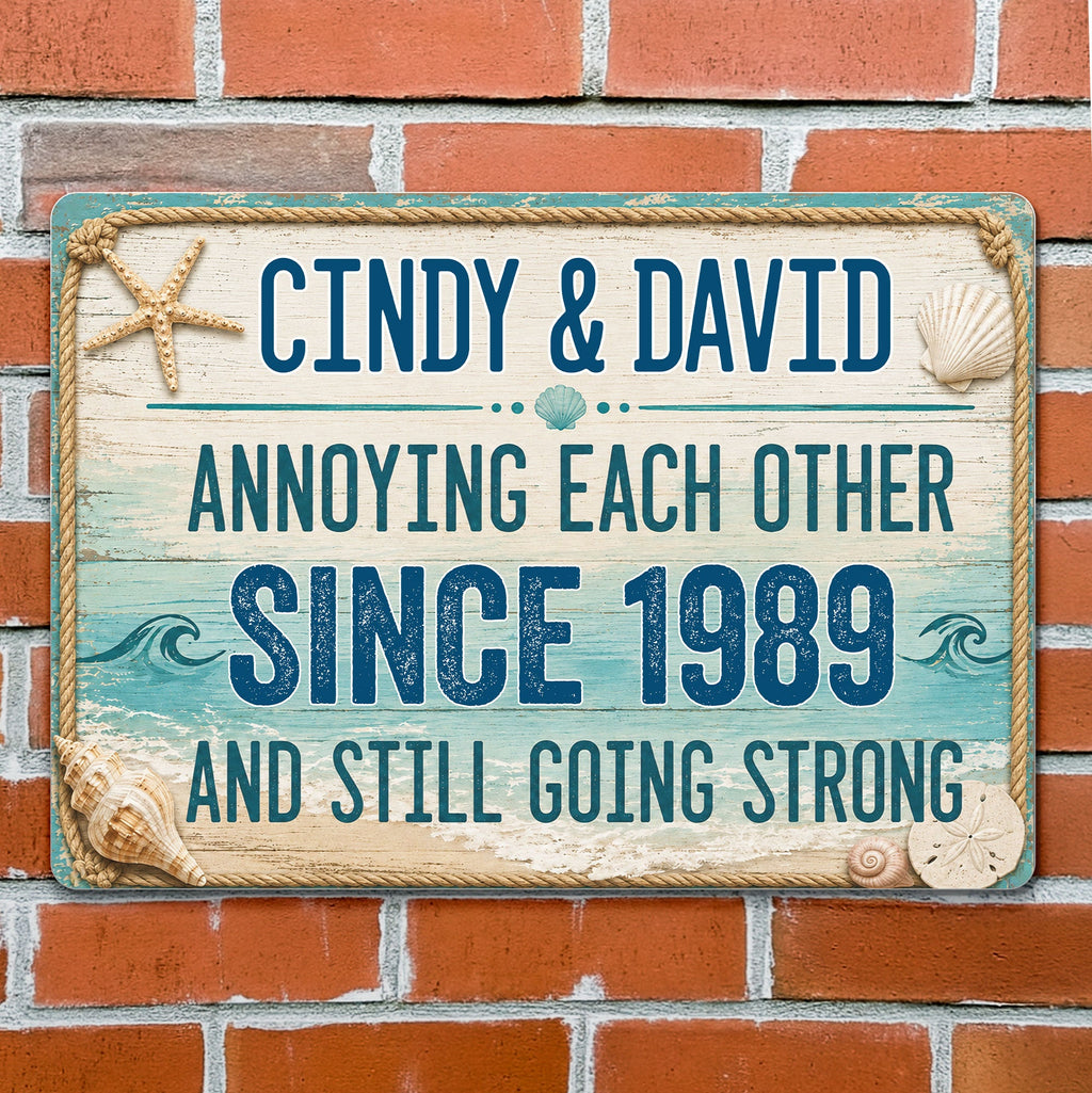 Personalized Beach Theme Metal Sign Custom Names Gift for Couples