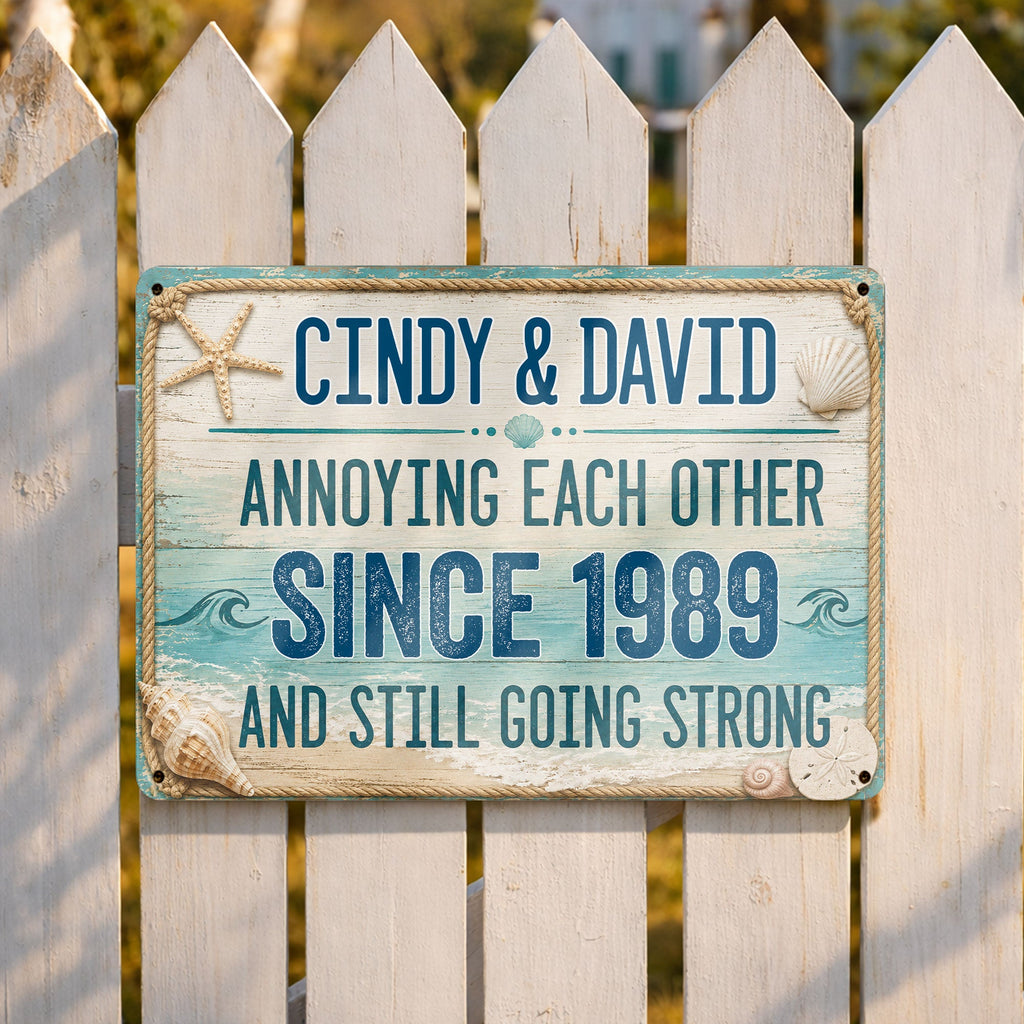 Personalized Beach Theme Metal Sign Custom Names Gift for Couples