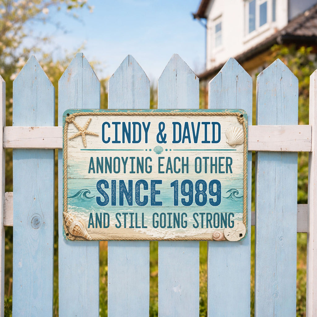 Personalized Beach Theme Metal Sign Custom Names Gift for Couples