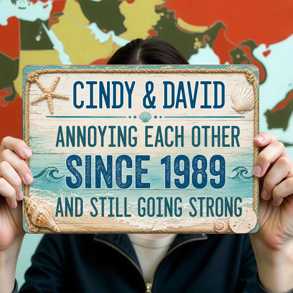 Personalized Beach Theme Metal Sign Custom Names Gift for Couples