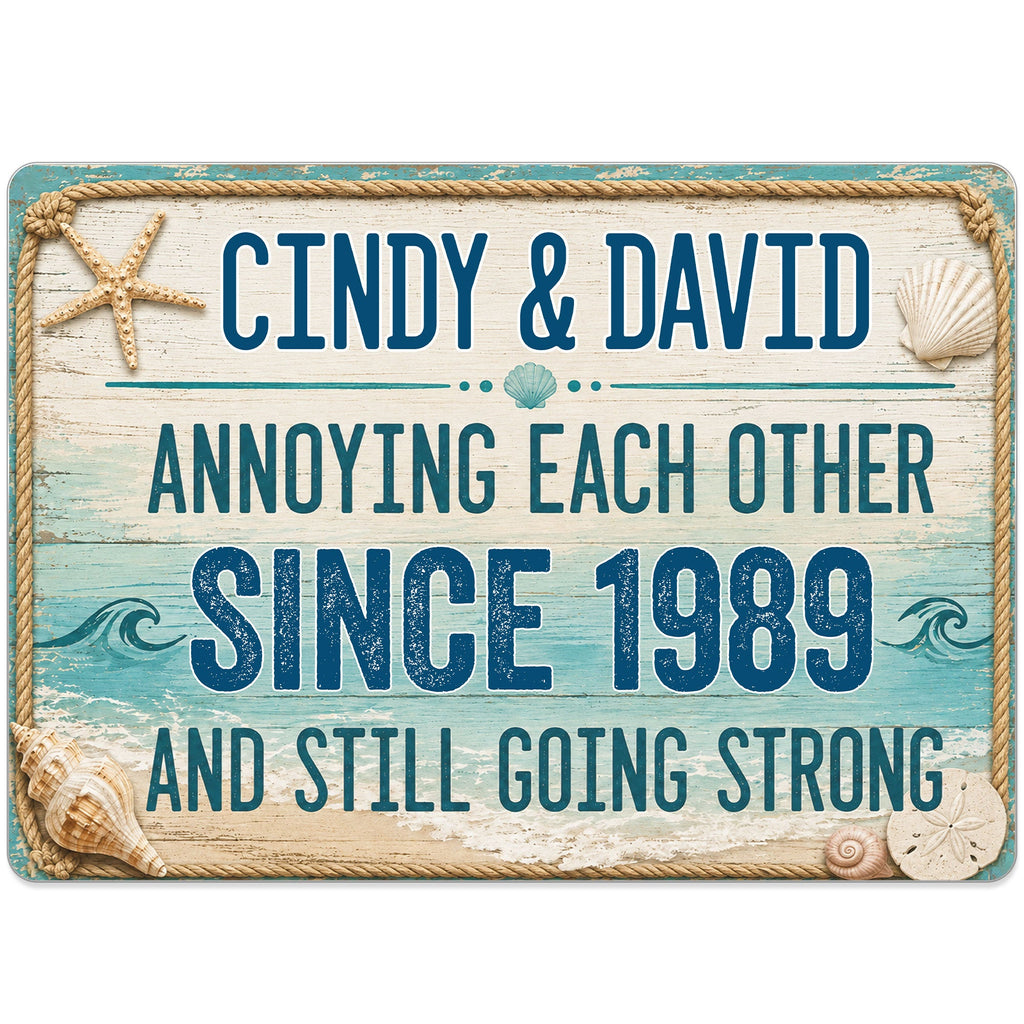 Personalized Beach Theme Metal Sign Custom Names Gift for Couples