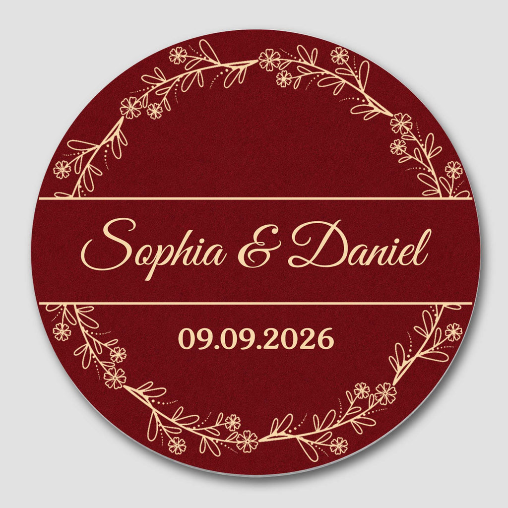 Personalized Floral Wreath Ceramic Coaster Custom Name & Date Gift Ceramic Coaster GradoCreations