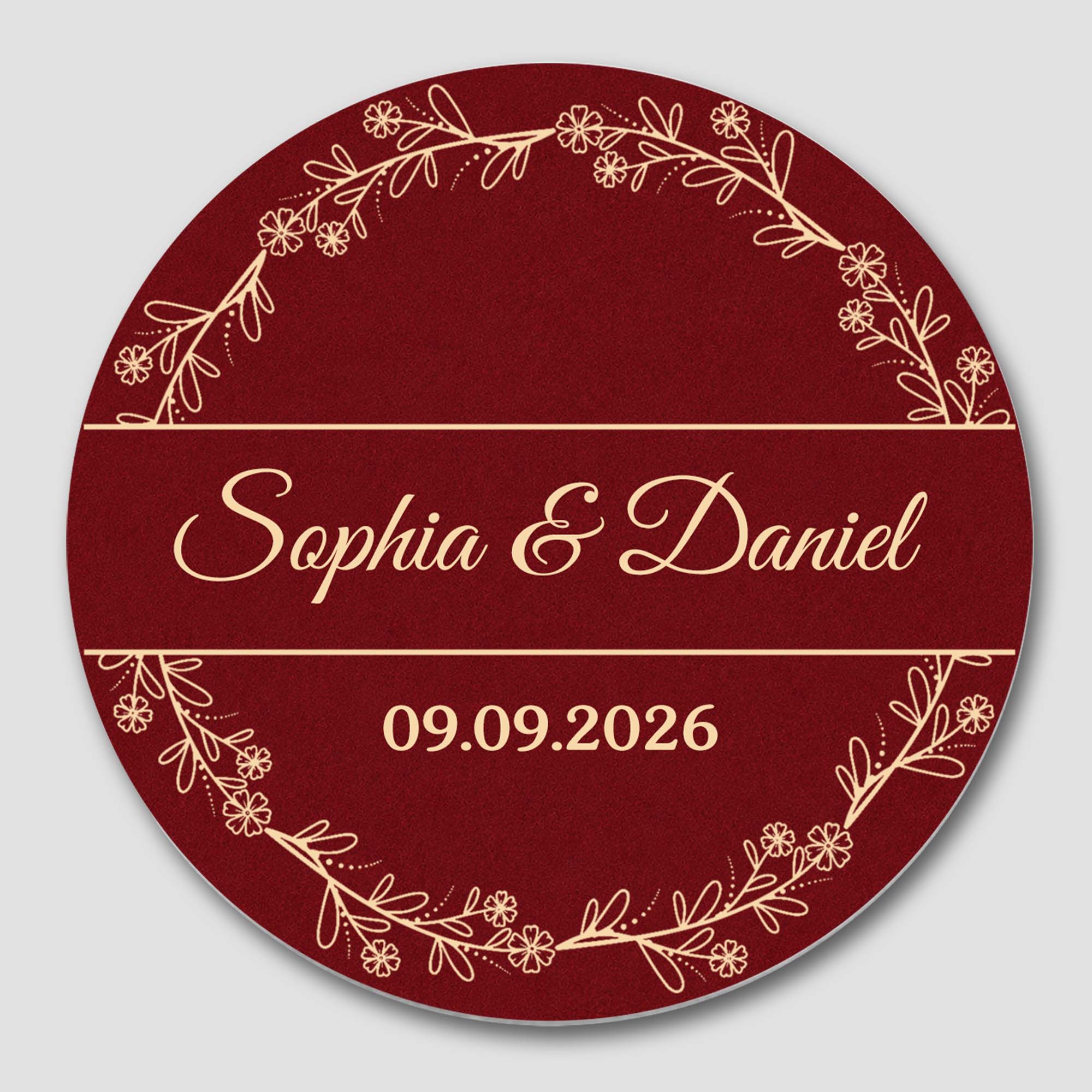 Personalized Floral Wreath Ceramic Coaster Custom Name & Date Gift Ceramic Coaster GradoCreations