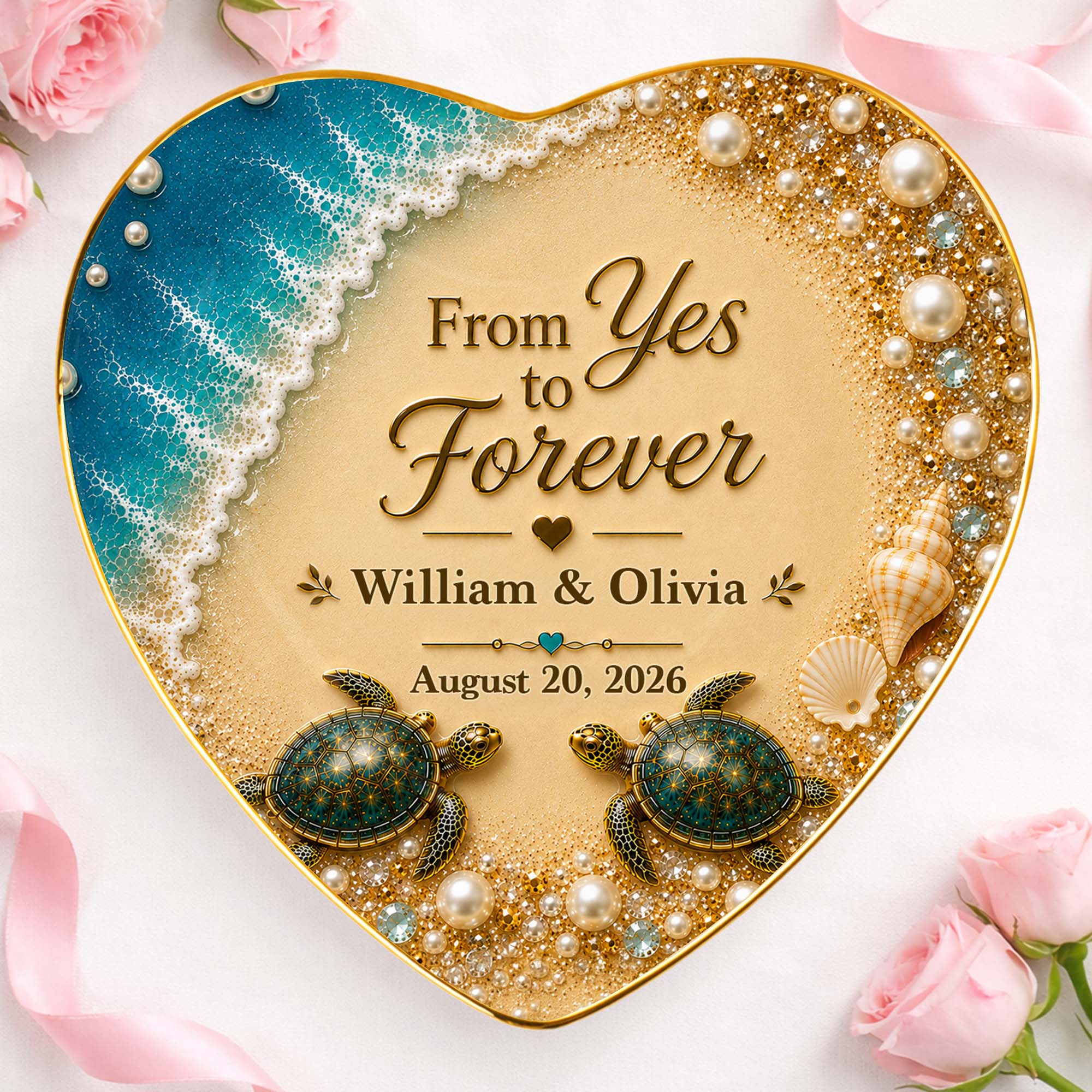 Personalized Heart Ceramic Jewelry Dish Custom Name Gift for Couples Heart Jewelry Dish GradoCreations