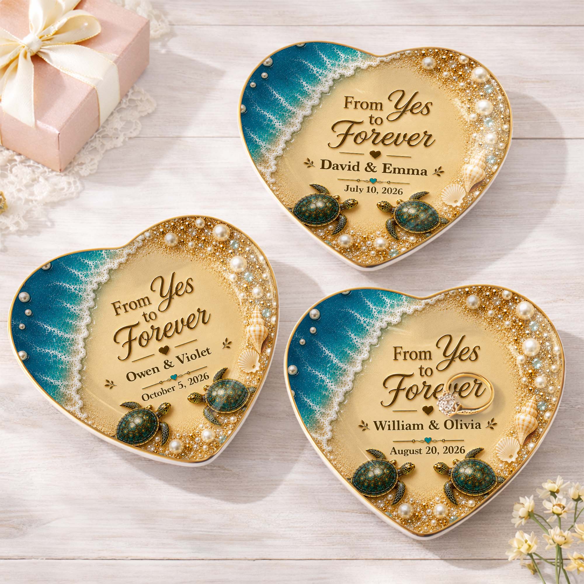 Personalized Heart Ceramic Jewelry Dish Custom Name Gift for Couples Heart Jewelry Dish GradoCreations