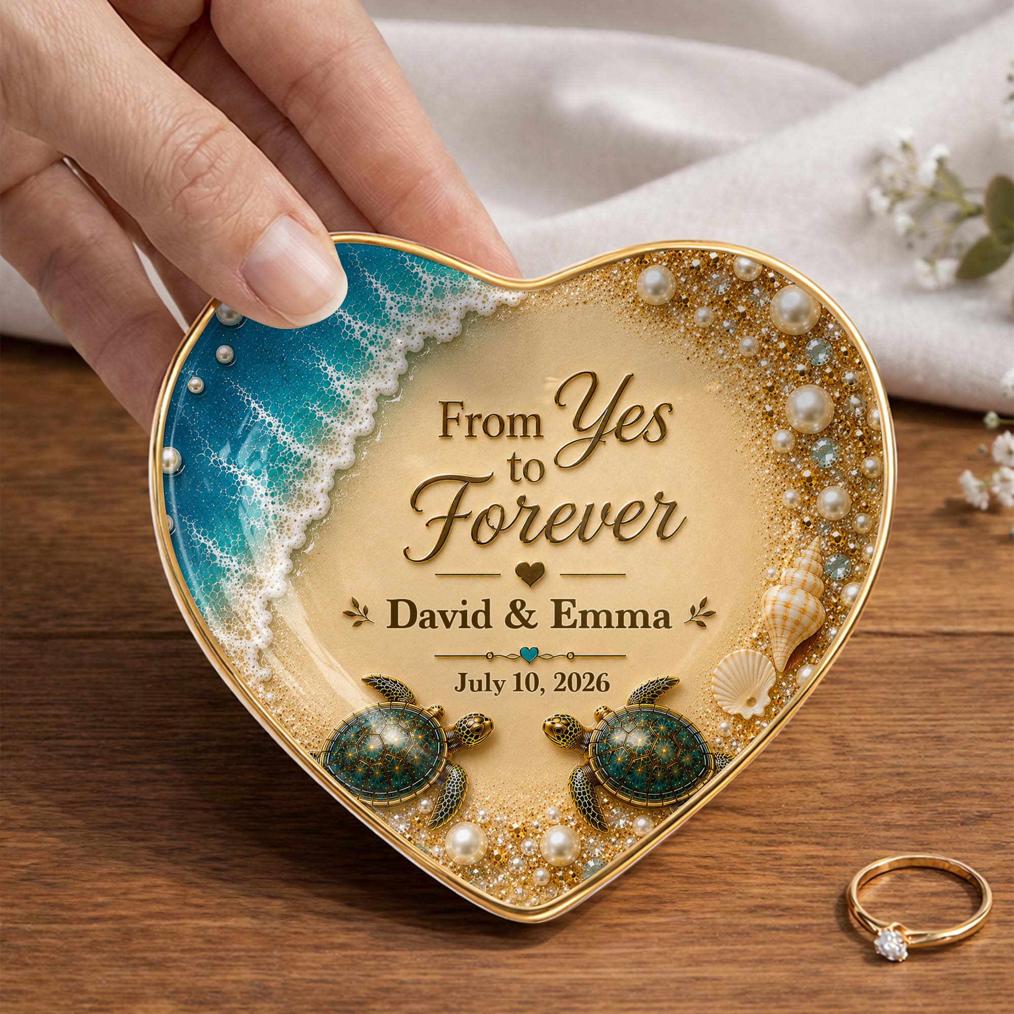 Personalized Heart Ceramic Jewelry Dish Custom Name Gift for Couples Heart Jewelry Dish GradoCreations