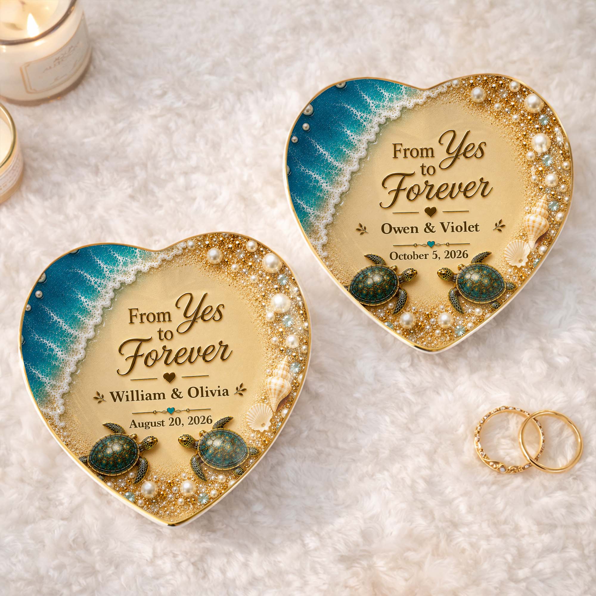 Personalized Heart Ceramic Jewelry Dish Custom Name Gift for Couples Heart Jewelry Dish GradoCreations