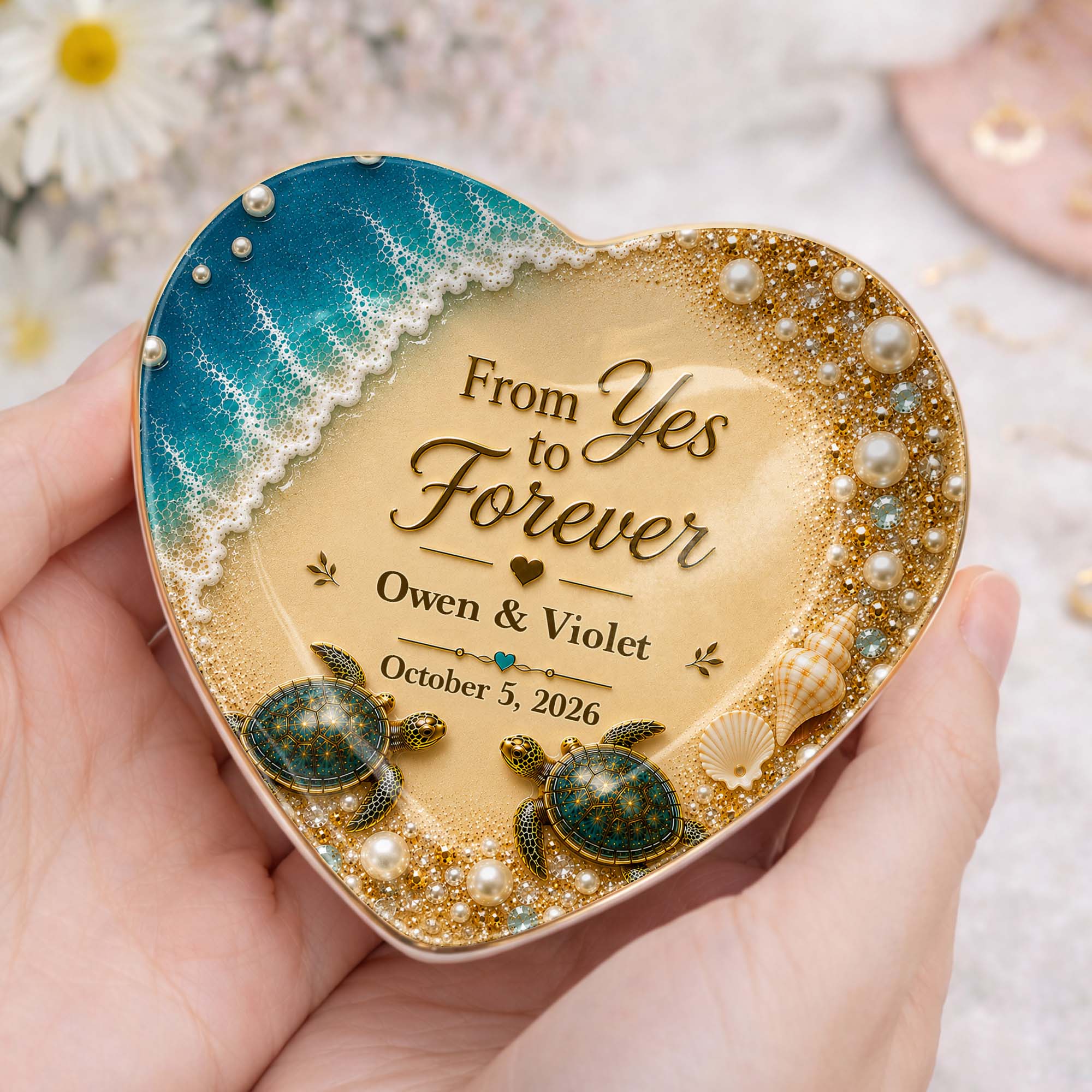 Personalized Heart Ceramic Jewelry Dish Custom Name Gift for Couples Heart Jewelry Dish GradoCreations