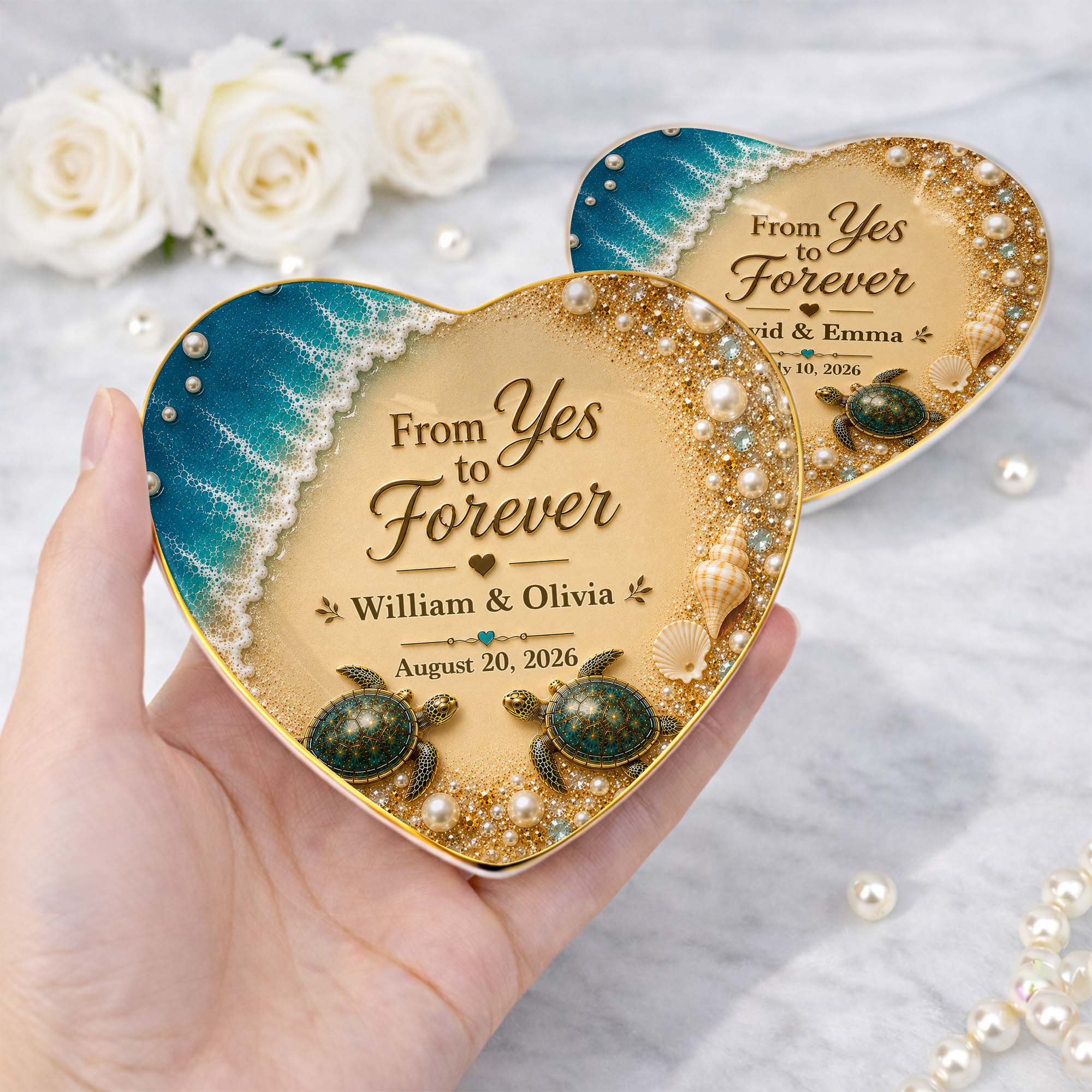 Personalized Heart Ceramic Jewelry Dish Custom Name Gift for Couples Heart Jewelry Dish GradoCreations