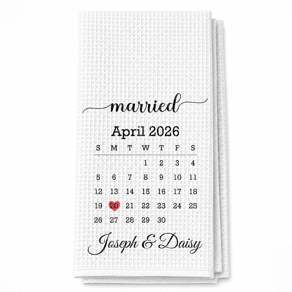 Personalized Kitchen Towel Custom Heart Date Design Gift for Couples Kitchen Towel GradoCreations