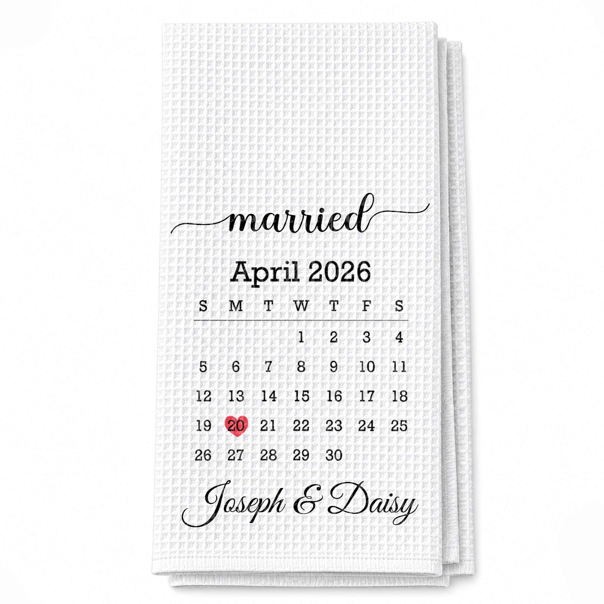 Personalized Kitchen Towel Custom Heart Date Design Gift for Couples Kitchen Towel GradoCreations