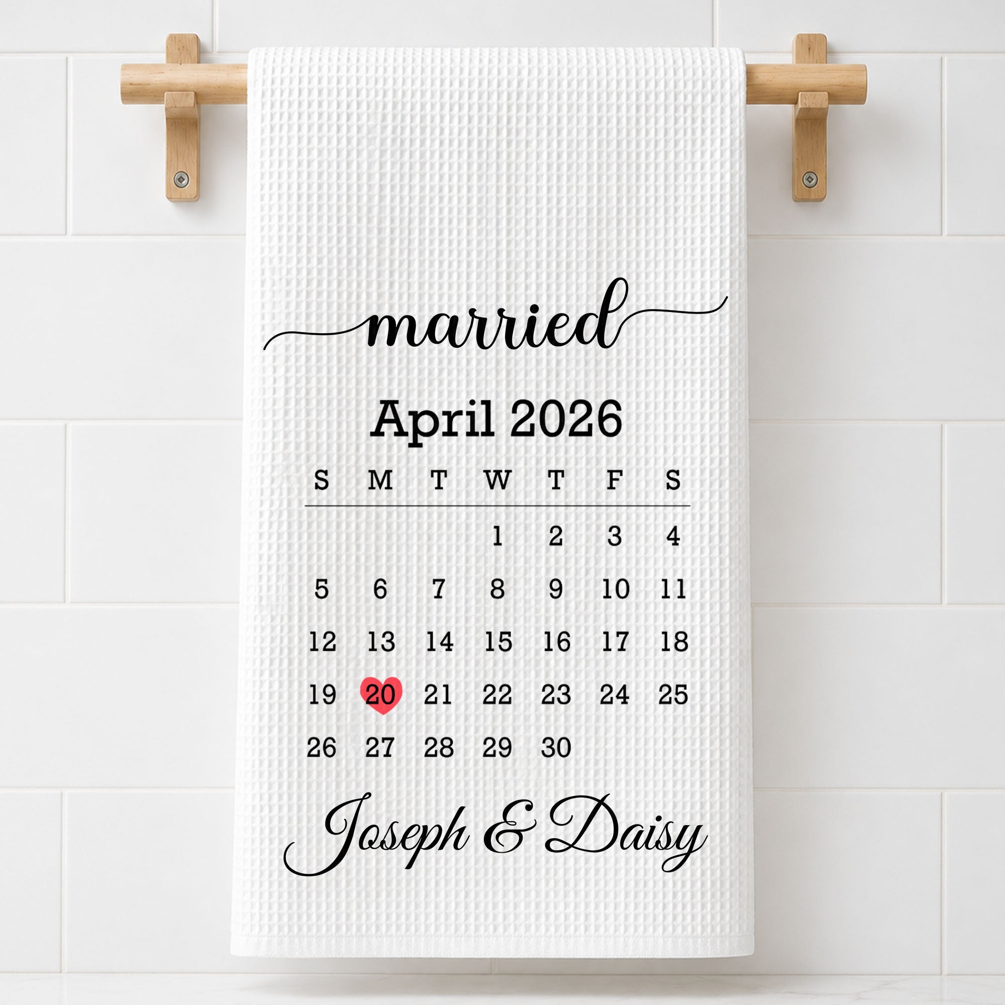 Personalized Kitchen Towel Custom Heart Date Design Gift for Couples Kitchen Towel GradoCreations