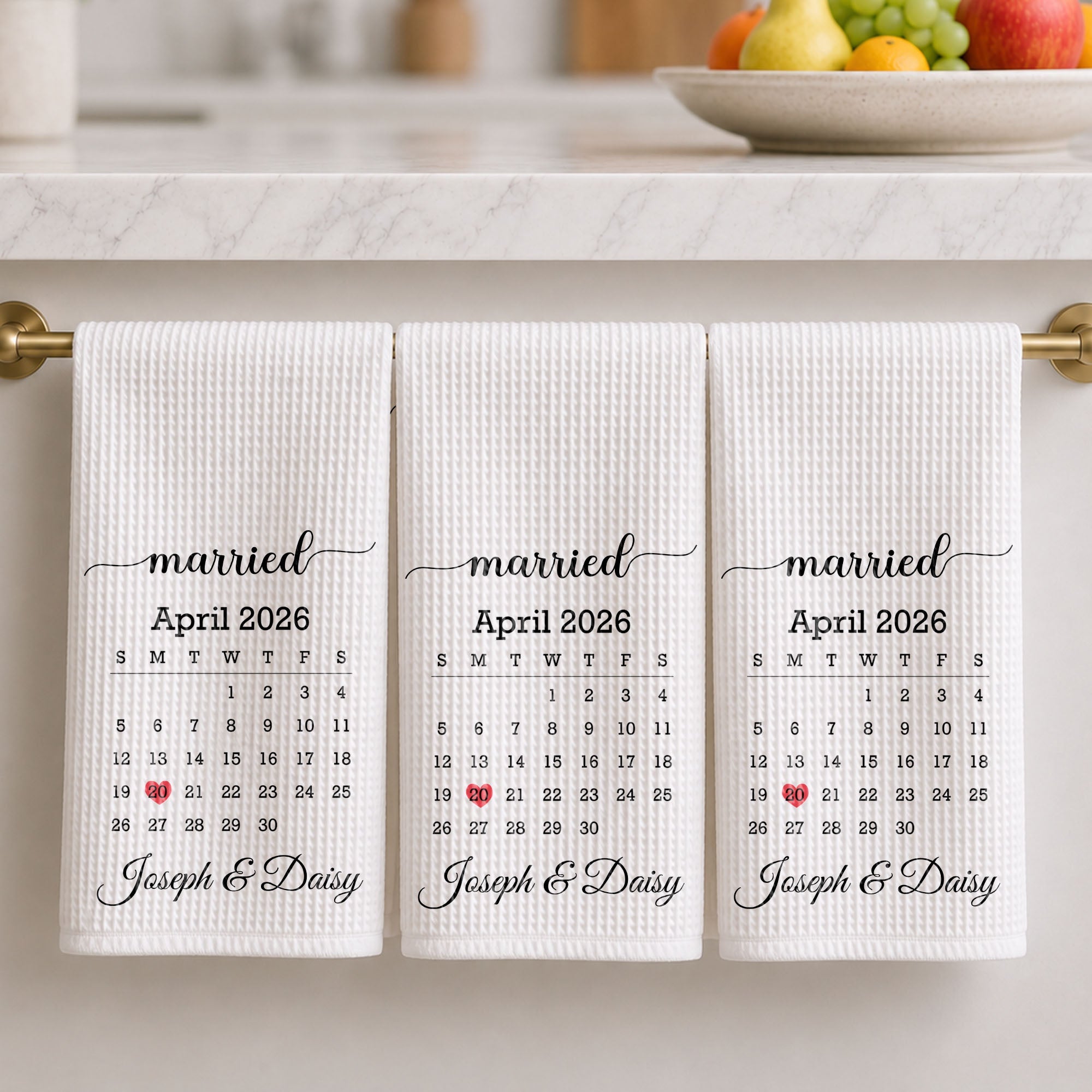 Personalized Kitchen Towel Custom Heart Date Design Gift for Couples Kitchen Towel GradoCreations