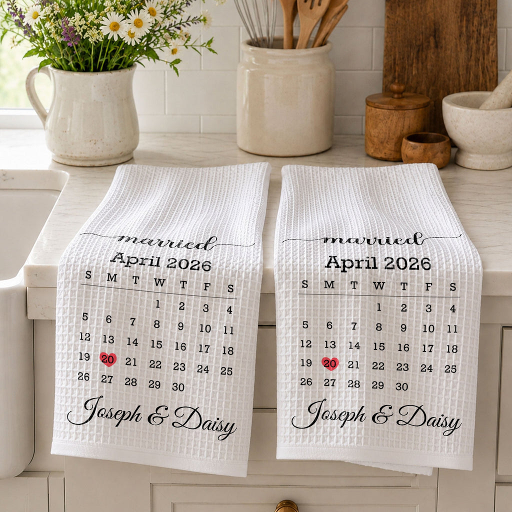 Personalized Kitchen Towel Custom Heart Date Design Gift for Couples Kitchen Towel GradoCreations