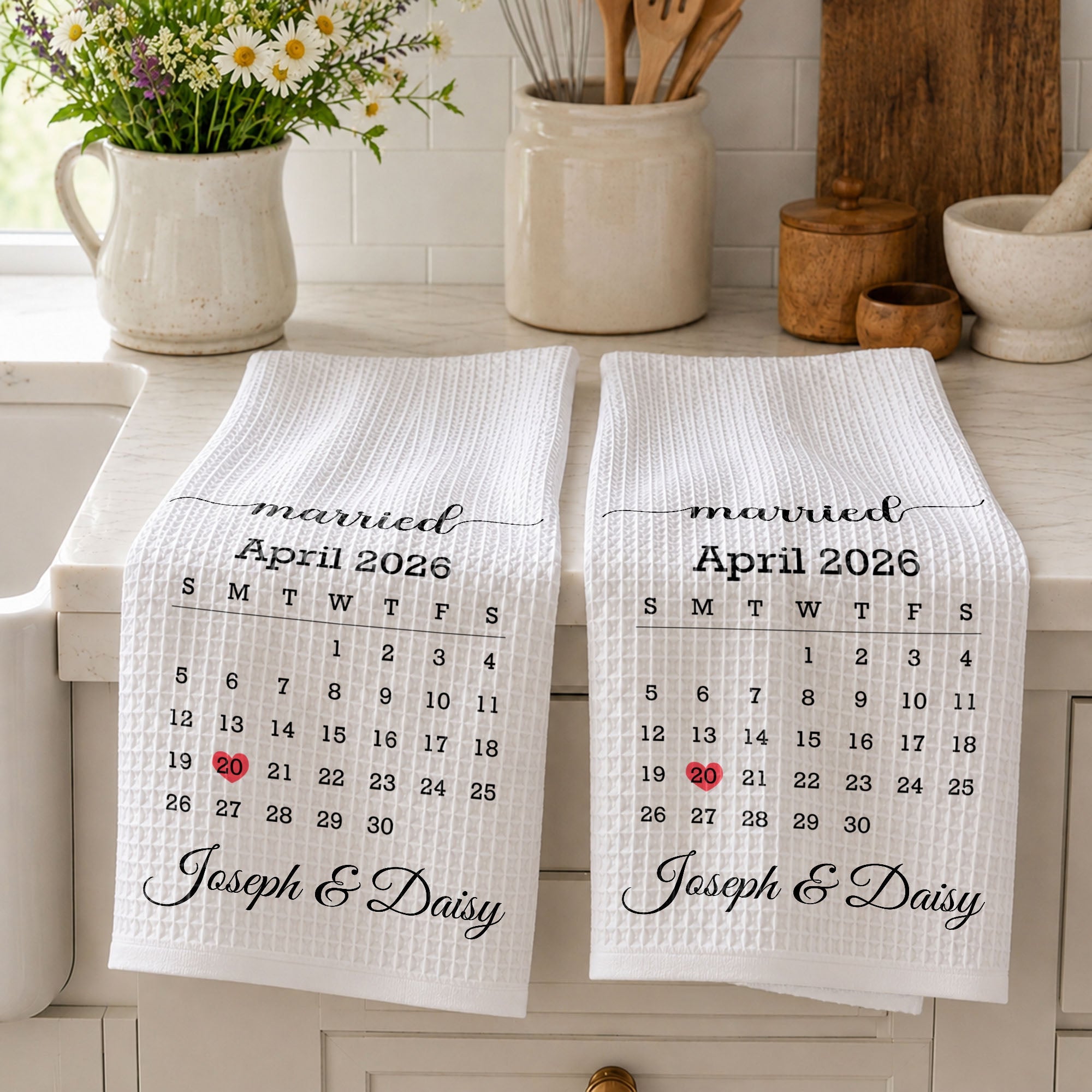 Personalized Kitchen Towel Custom Heart Date Design Gift for Couples Kitchen Towel GradoCreations