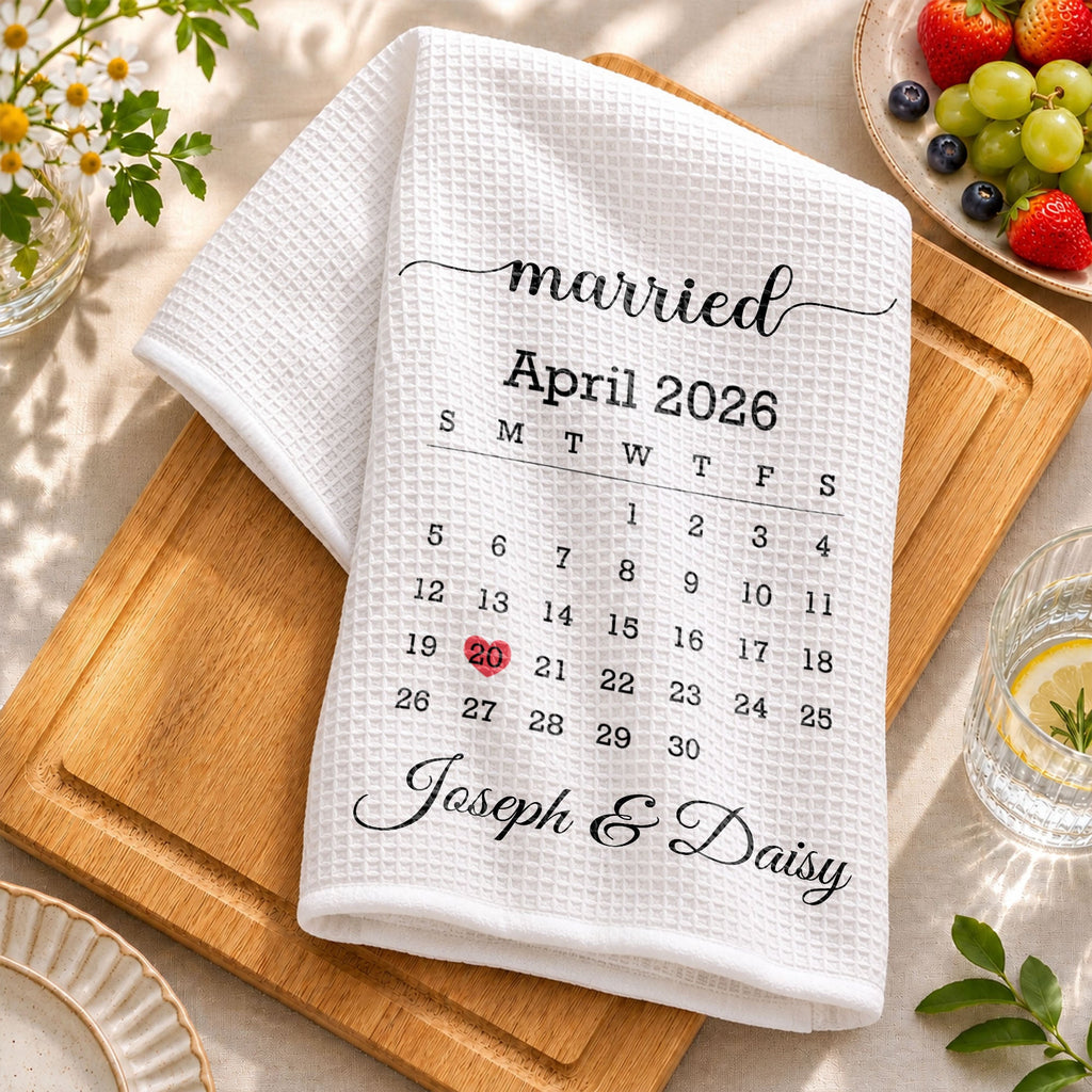Personalized Kitchen Towel Custom Heart Date Design Gift for Couples Kitchen Towel GradoCreations