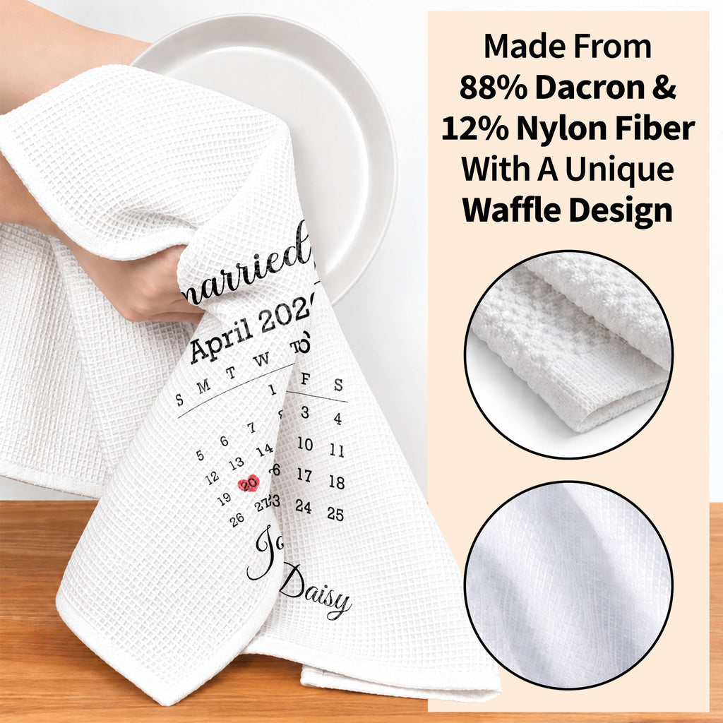 Personalized Kitchen Towel Custom Heart Date Design Gift for Couples Kitchen Towel GradoCreations